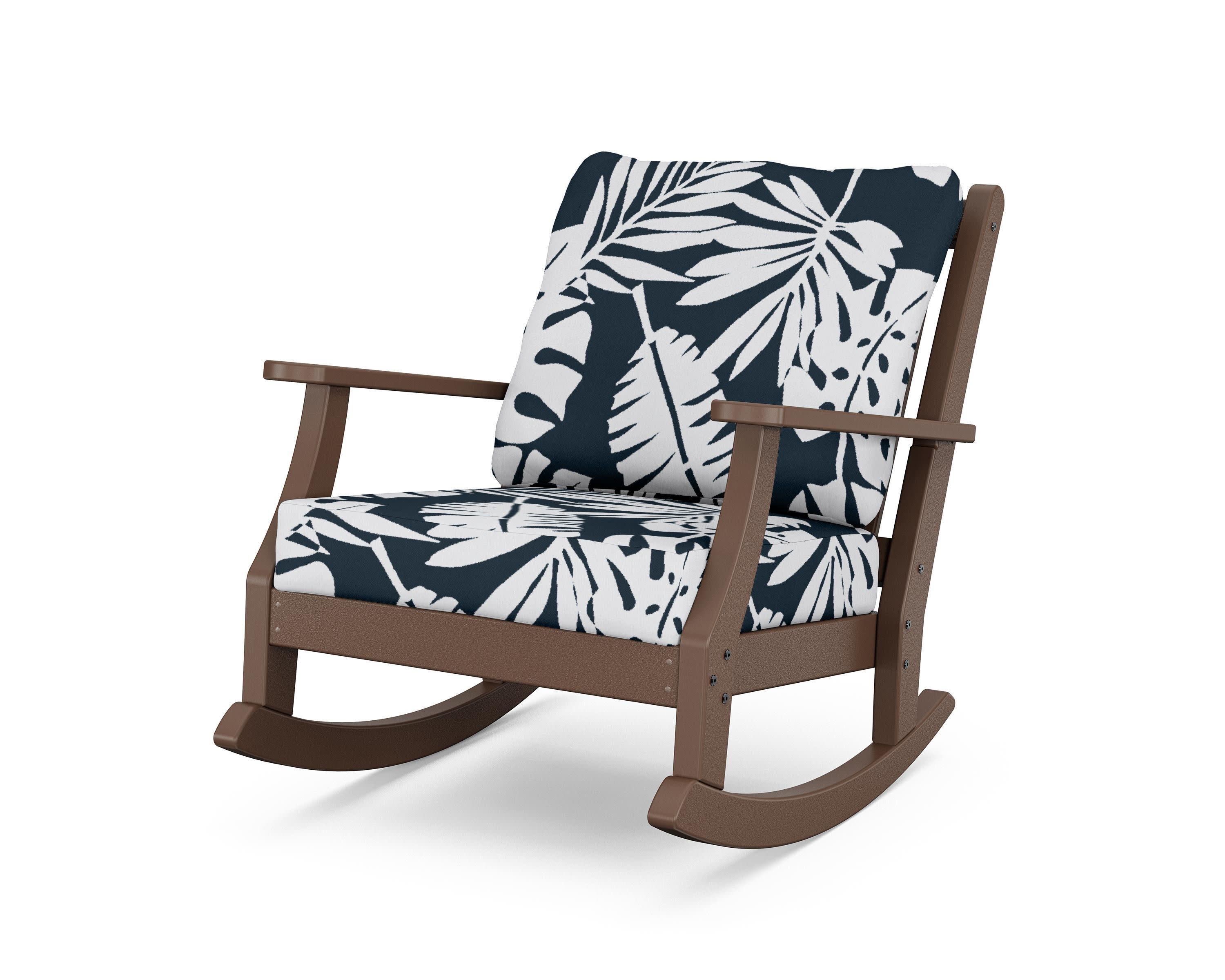 Wovendale Deep Seating Rocking Chair in Mahogany / Leaf Marine Indigo