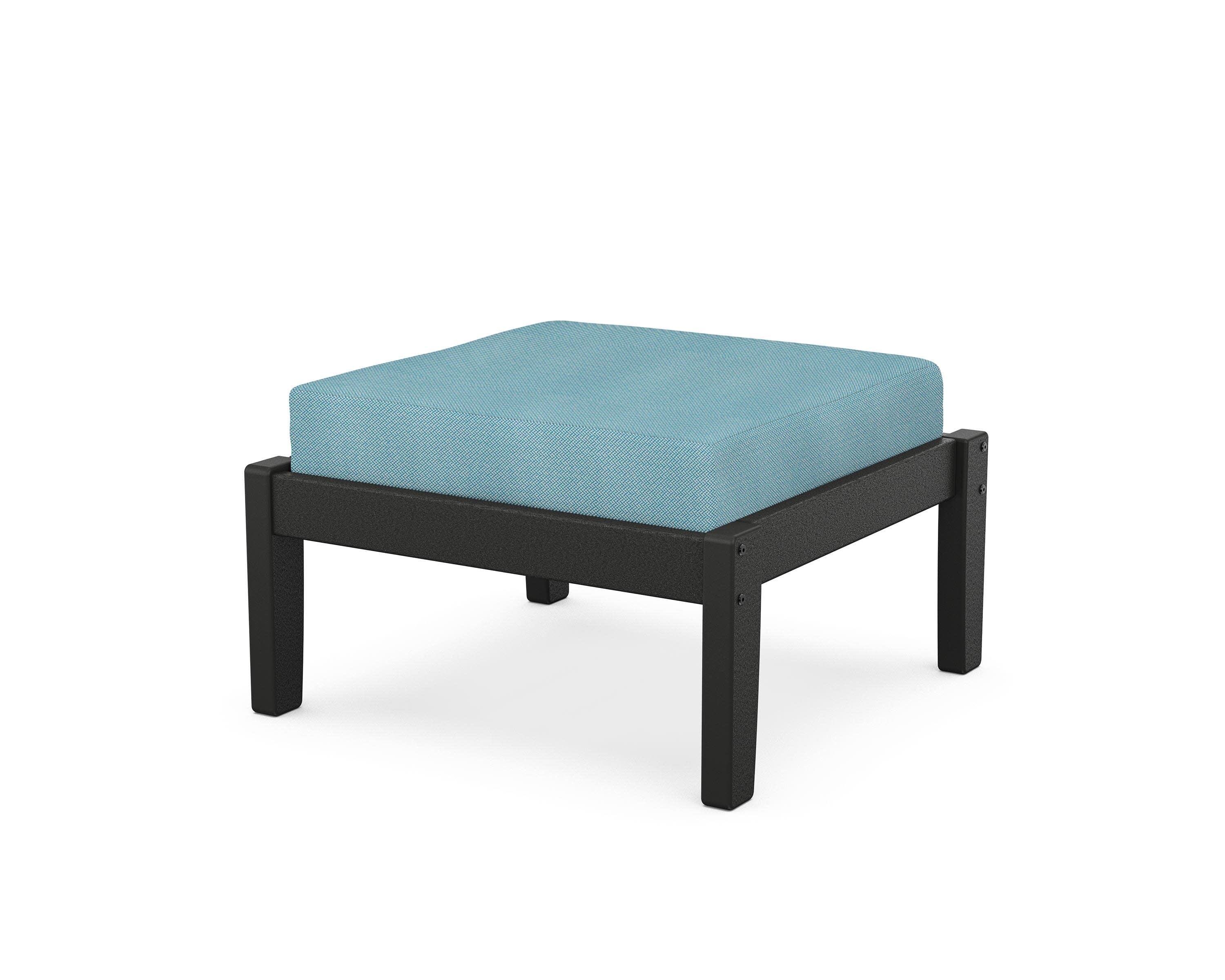 Deep Seating Ottoman in Black / Lattice Sky Blue
