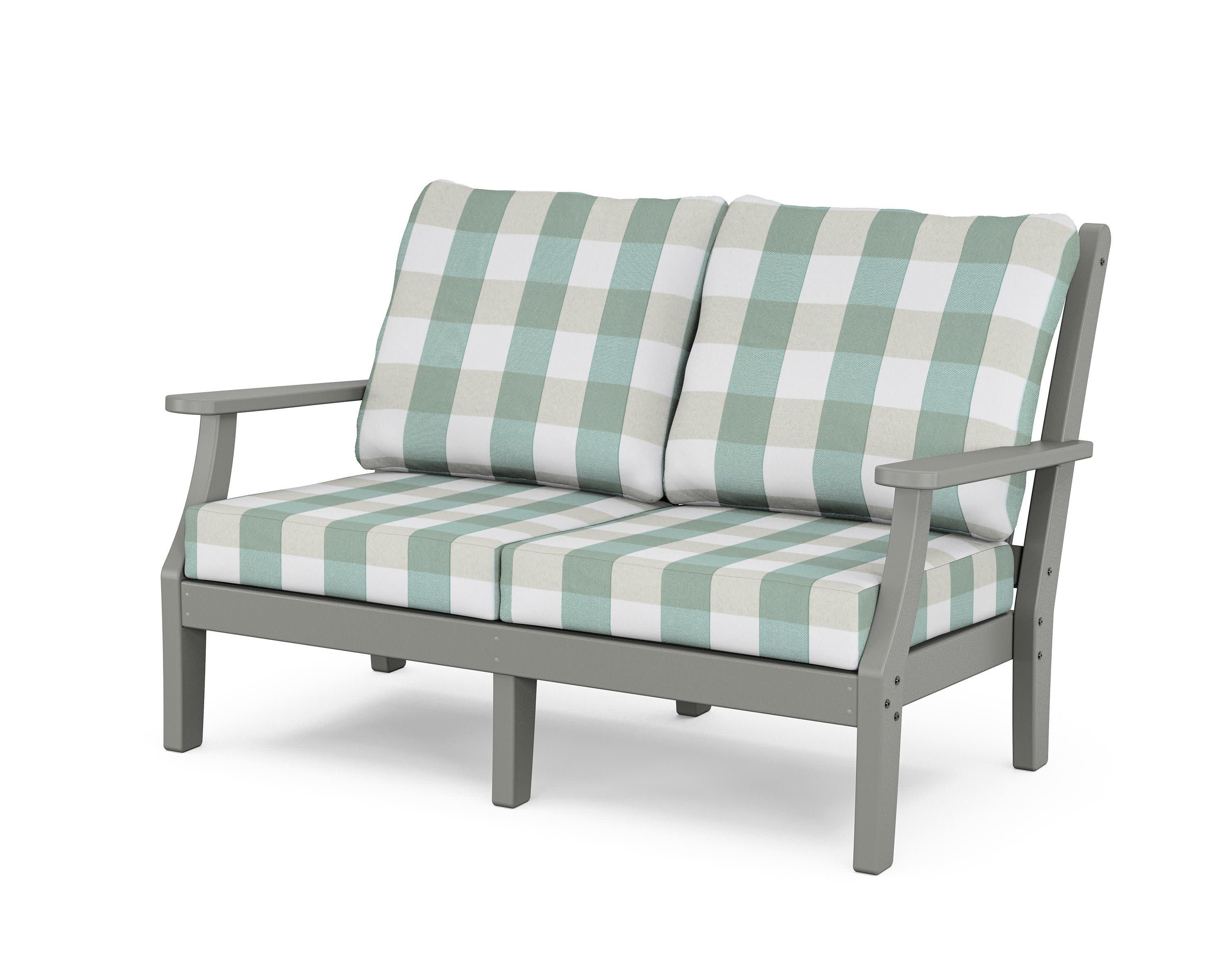 Wovendale Deep Seating Loveseat in Slate Grey / Buffalo Plaid Glacier Spa