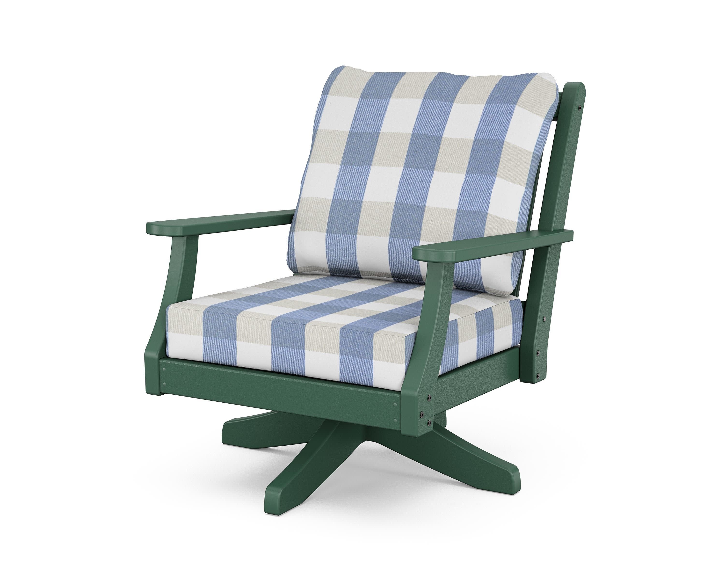 Wovendale Deep Seating Swivel Chair in Green / Buffalo Plaid Sky Blue