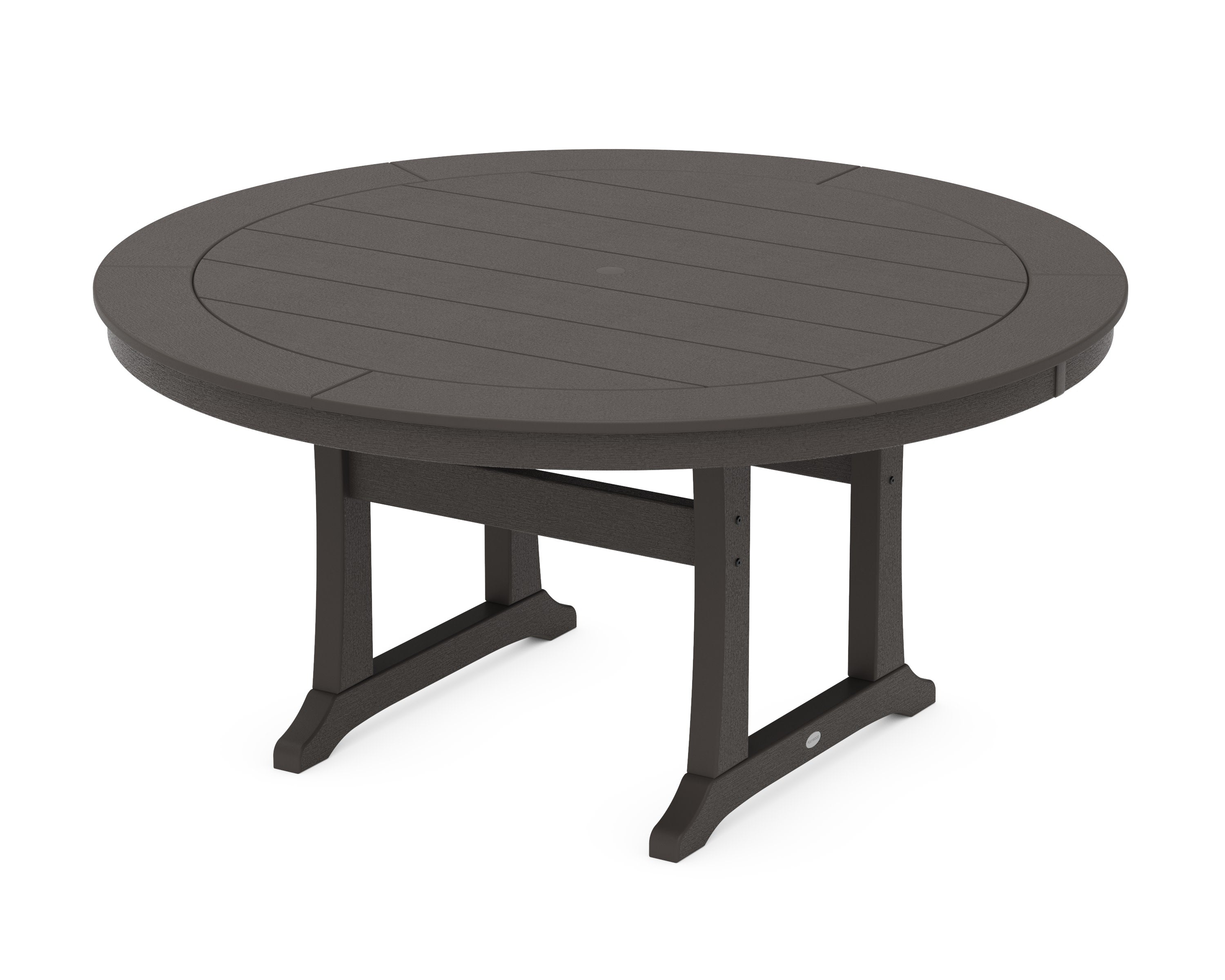 Nautical Trestle 60" Round Dining Table in Vintage Coffee