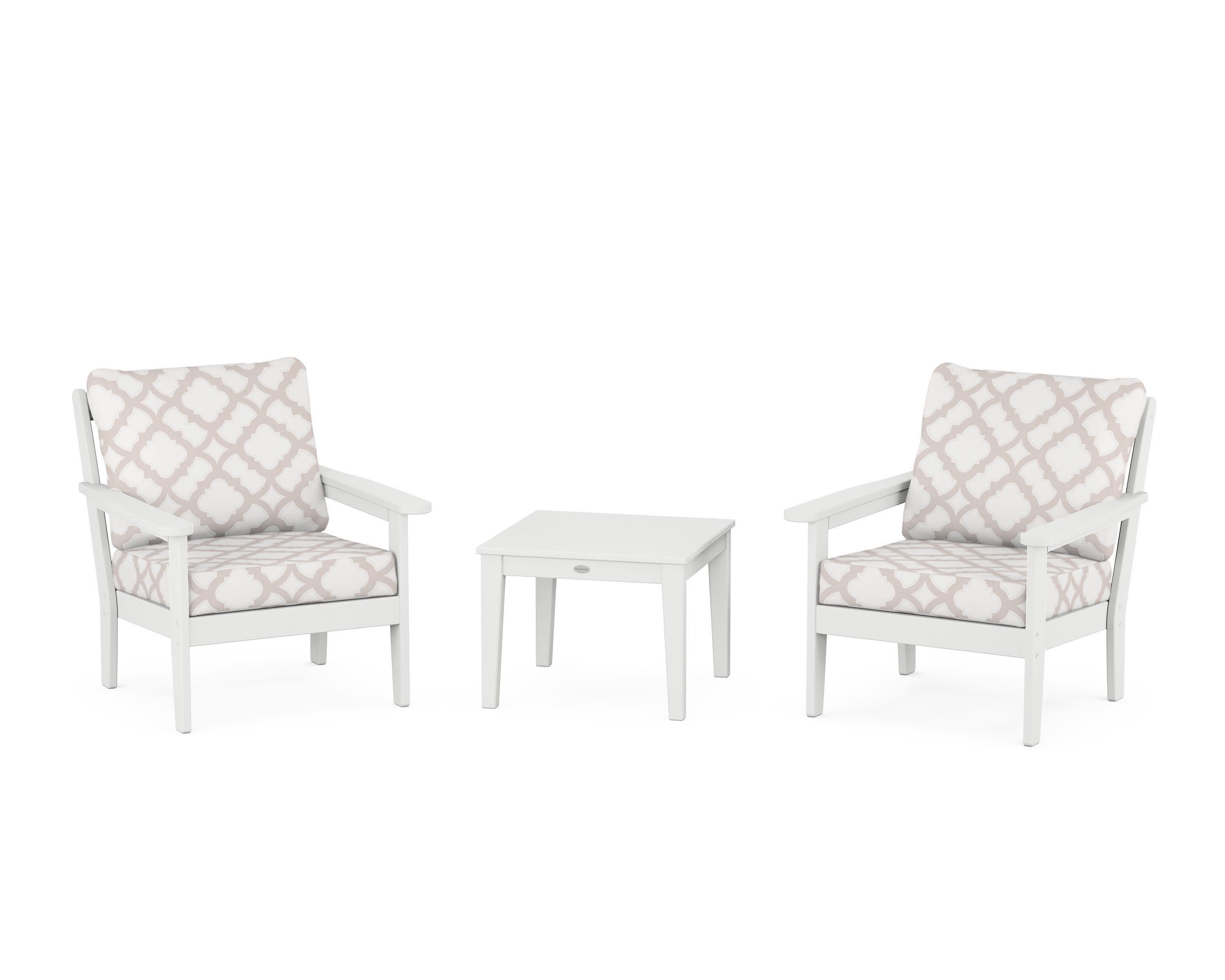 Cottage 3-Piece Deep Seating Set in White / Trellis Dune Burlap