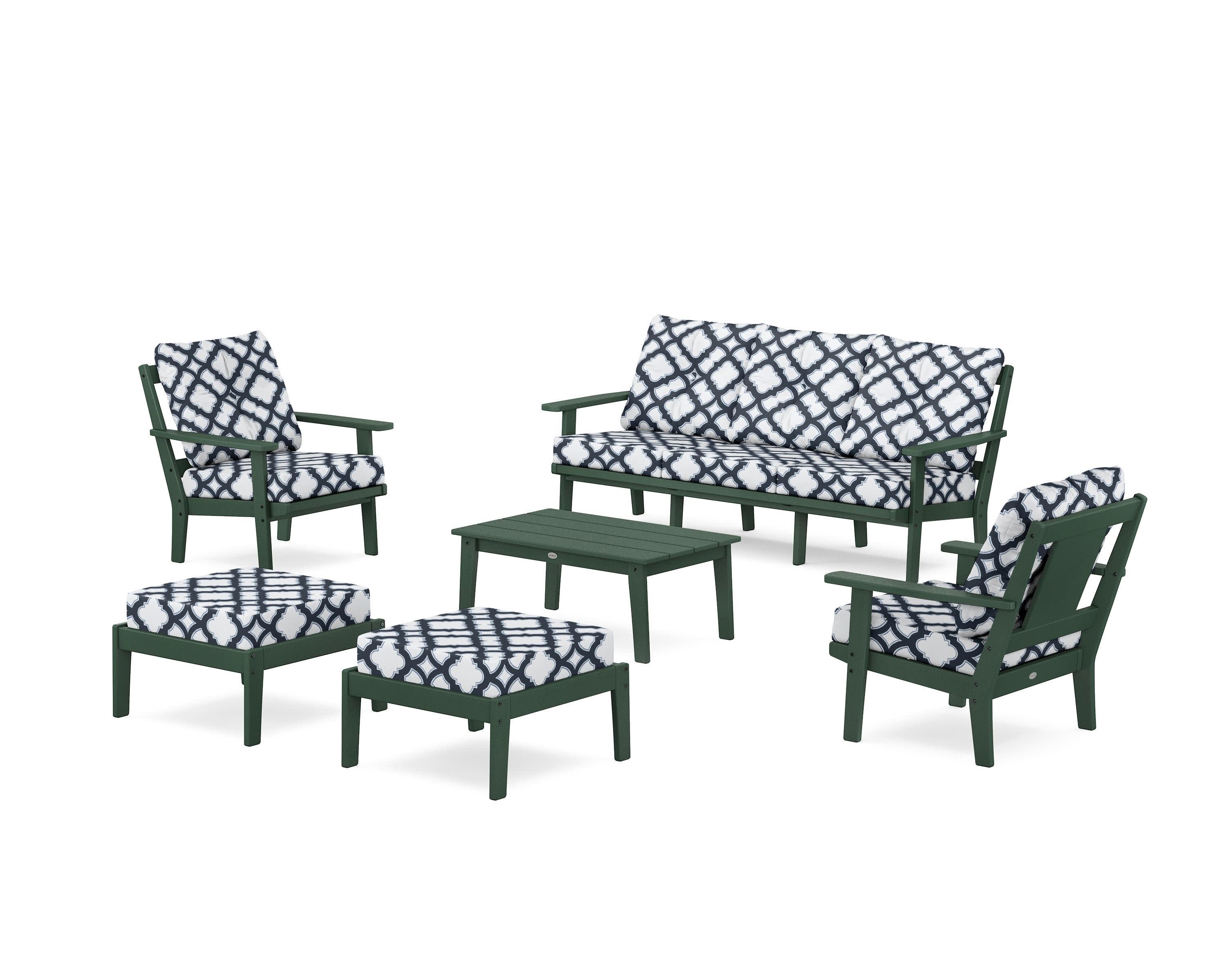 Prairie 6-Piece Lounge Sofa Set in Green / Trellis Marine Indigo