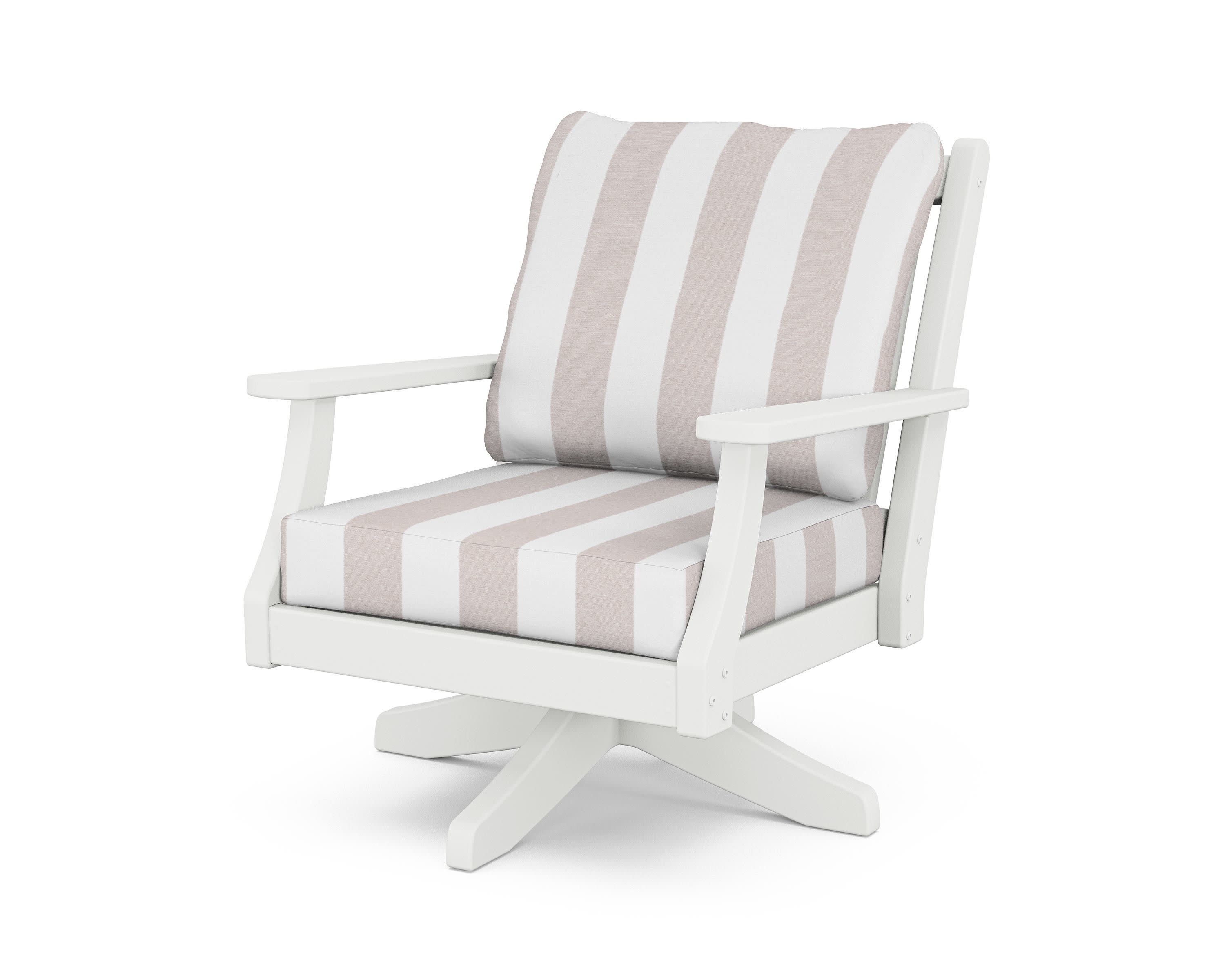 Wovendale Deep Seating Swivel Chair in White / Cabana Stripe Dune Burlap