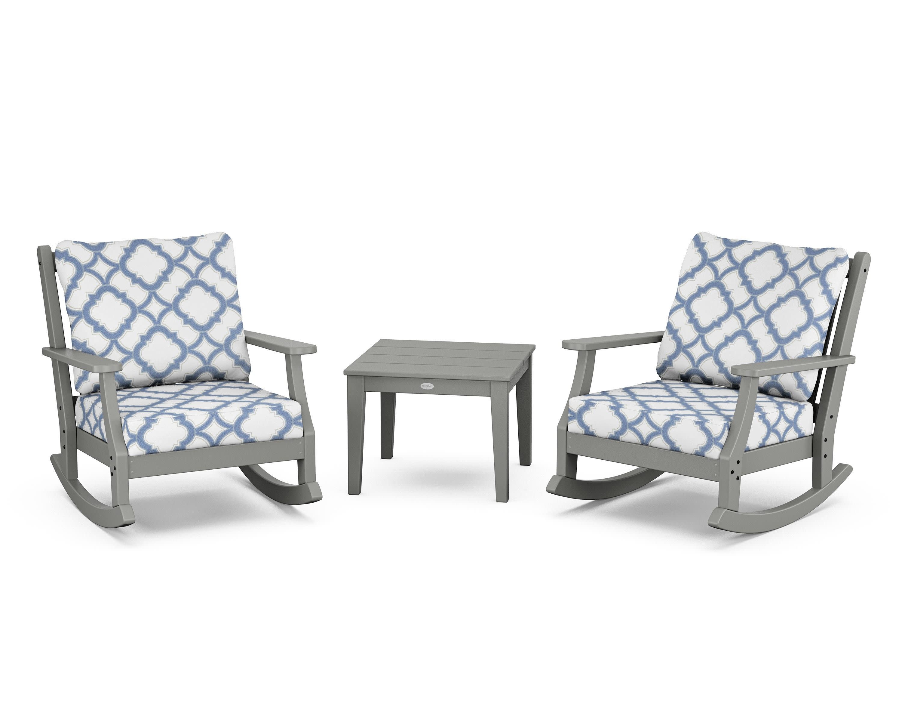 Wovendale 3-Piece Deep Seating Rocker Set in Slate Grey / Trellis Sky Blue