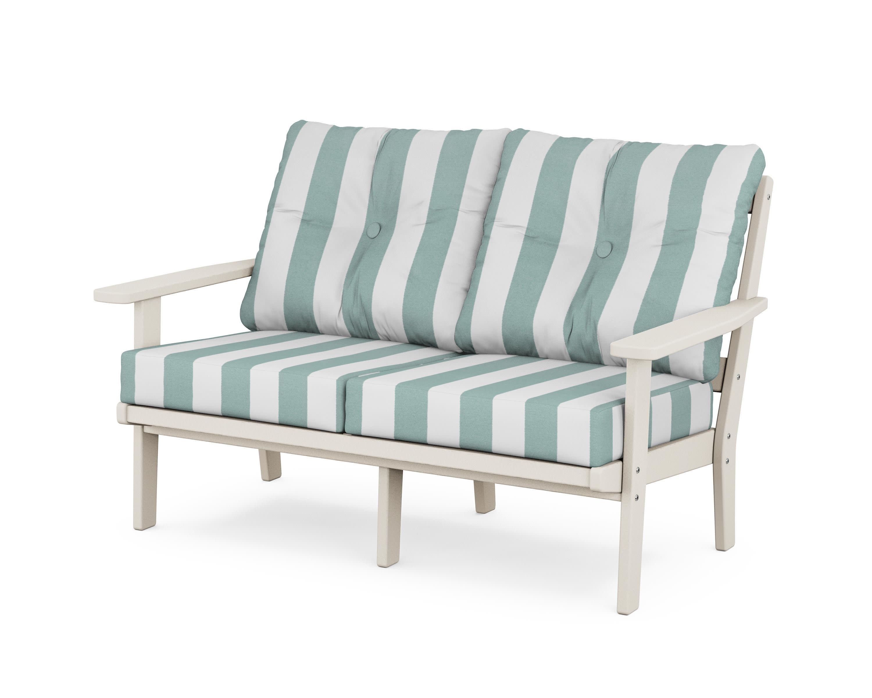 Prairie Deep SeatingLoveseat in Sand / Cabana Stripe Glacier Spa