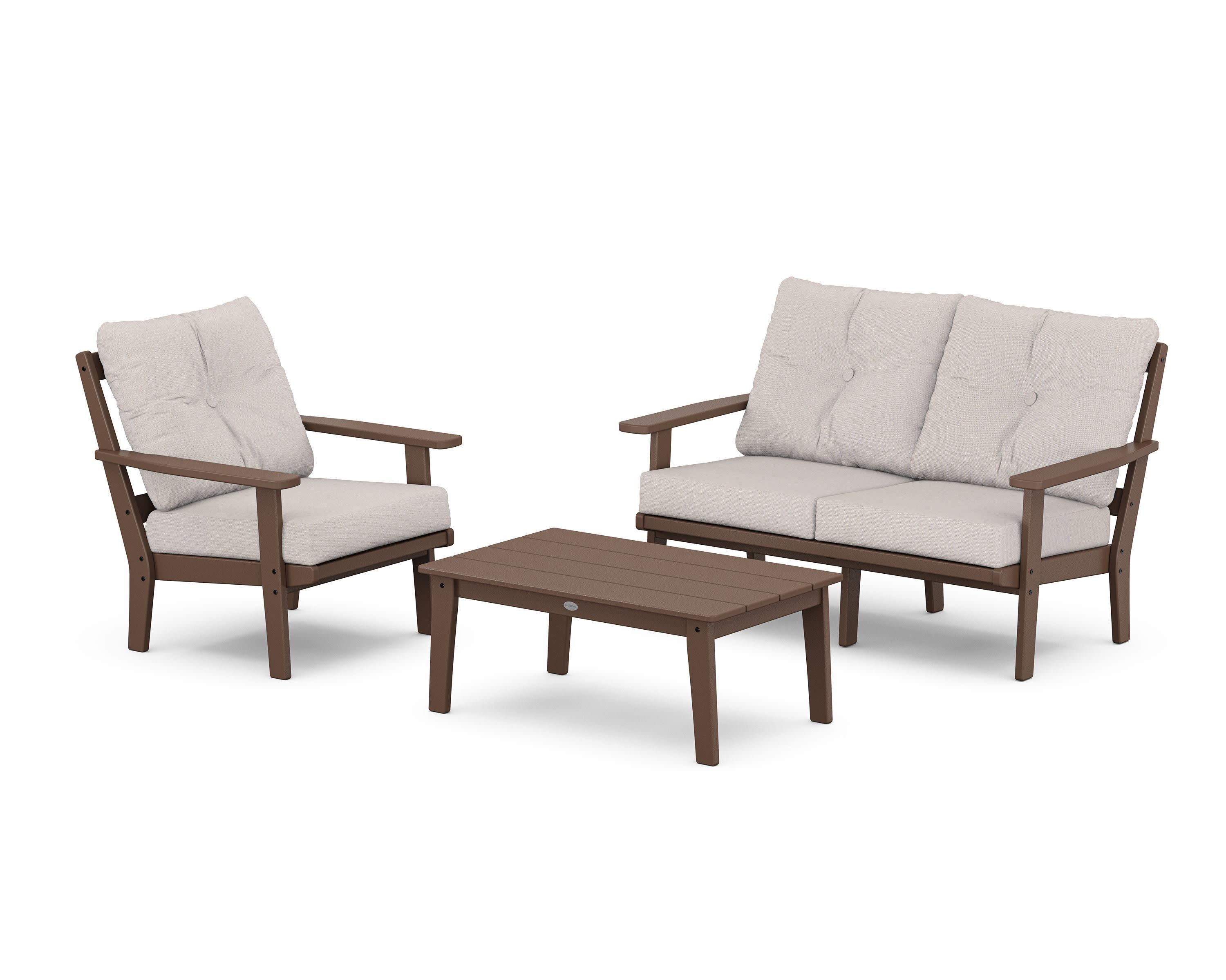 Prairie 3-Piece Deep Seating Set with Loveseat in Mahogany / Dune Burlap