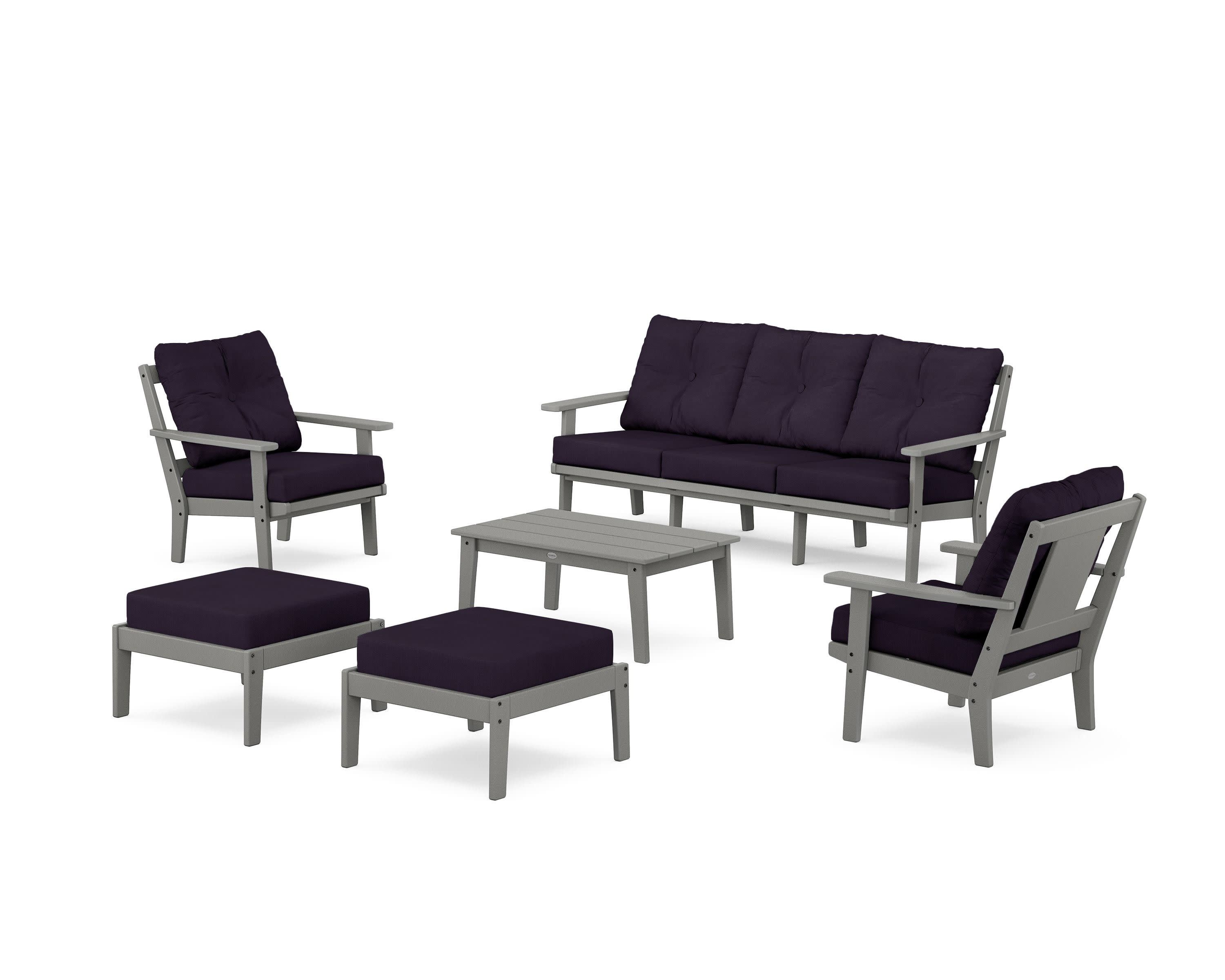 Prairie 6-Piece Lounge Sofa Set in Slate Grey / Navy Linen