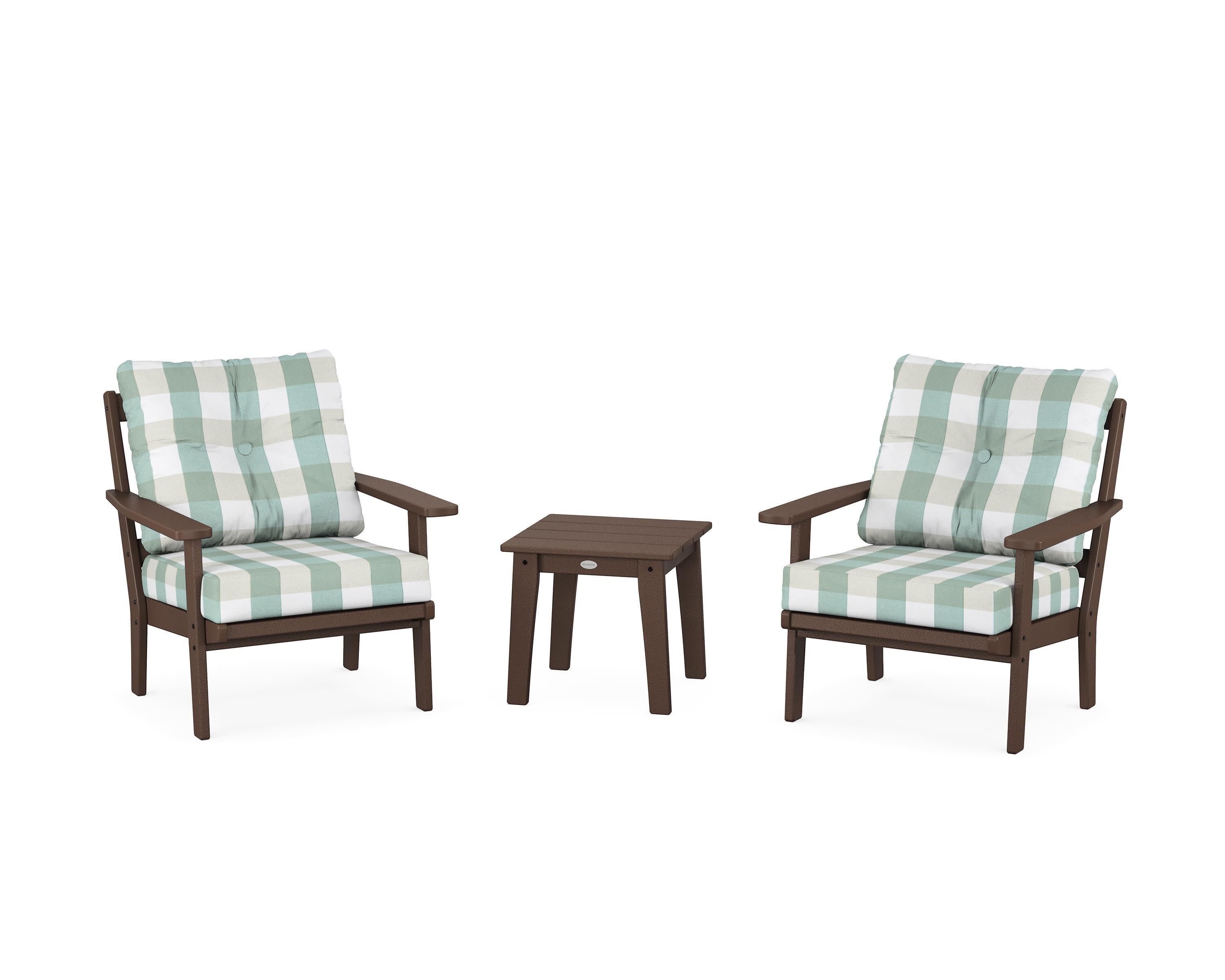 Prairie 3-Piece Deep Seating Set in Mahogany / Buffalo Plaid Glacier Spa
