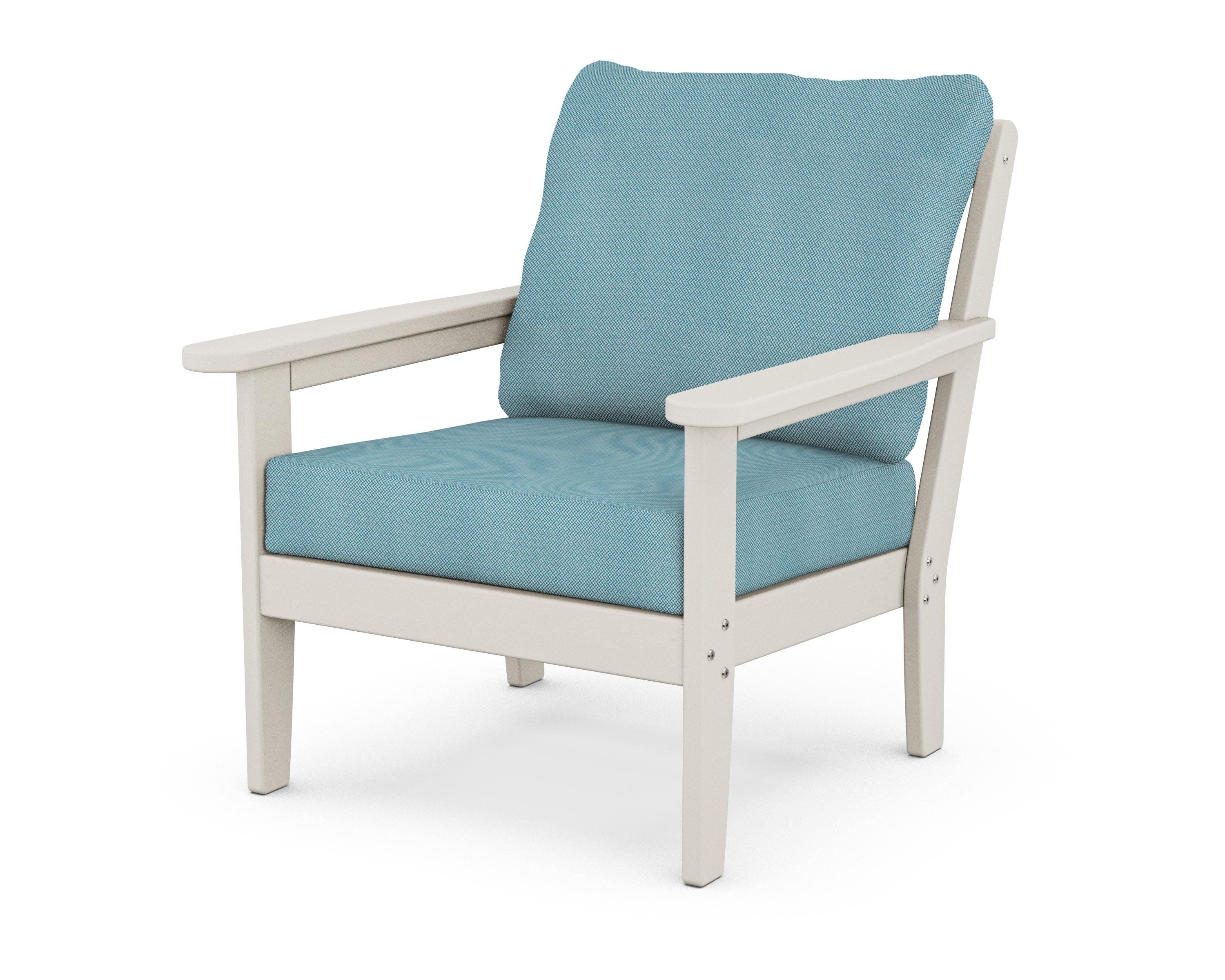 Cottage Deep Seating Chair in Sand / Lattice Sky Blue