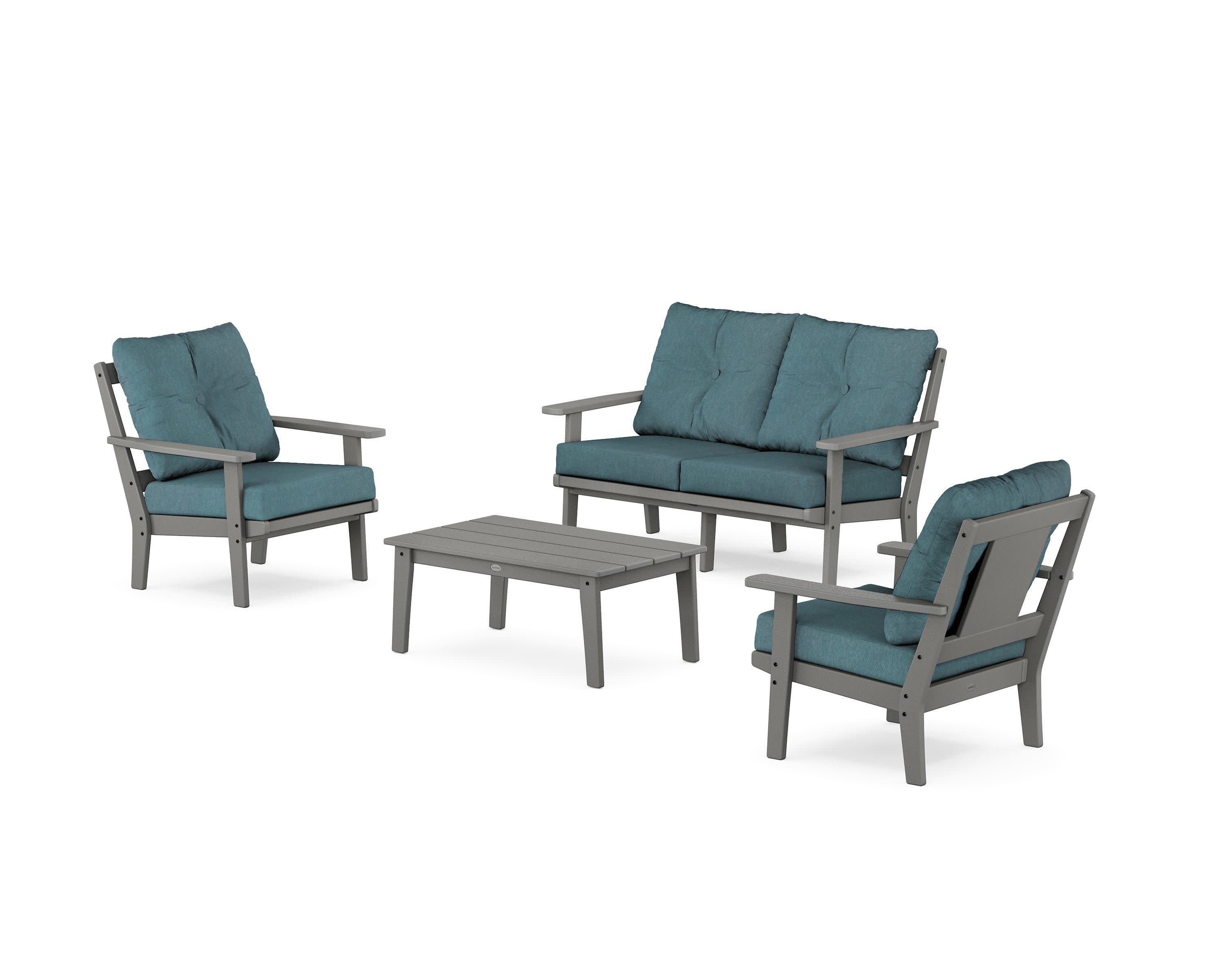 Prairie 4-Piece Deep Seating Set with Loveseat in Slate Grey / Ocean Teal