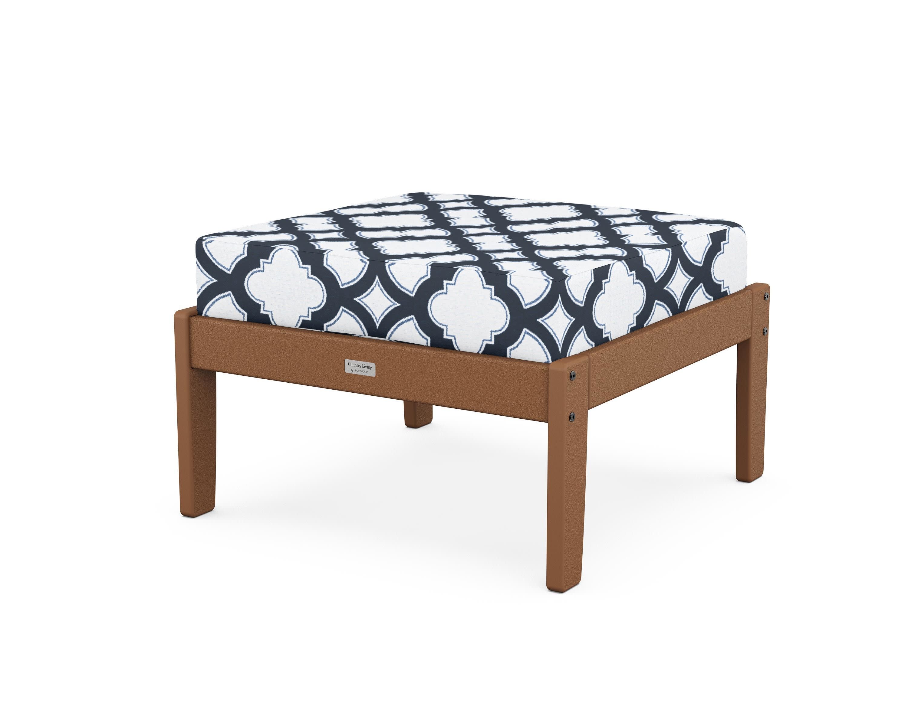 Cottage Deep Seating Ottoman in Teak / Trellis Marine Indigo