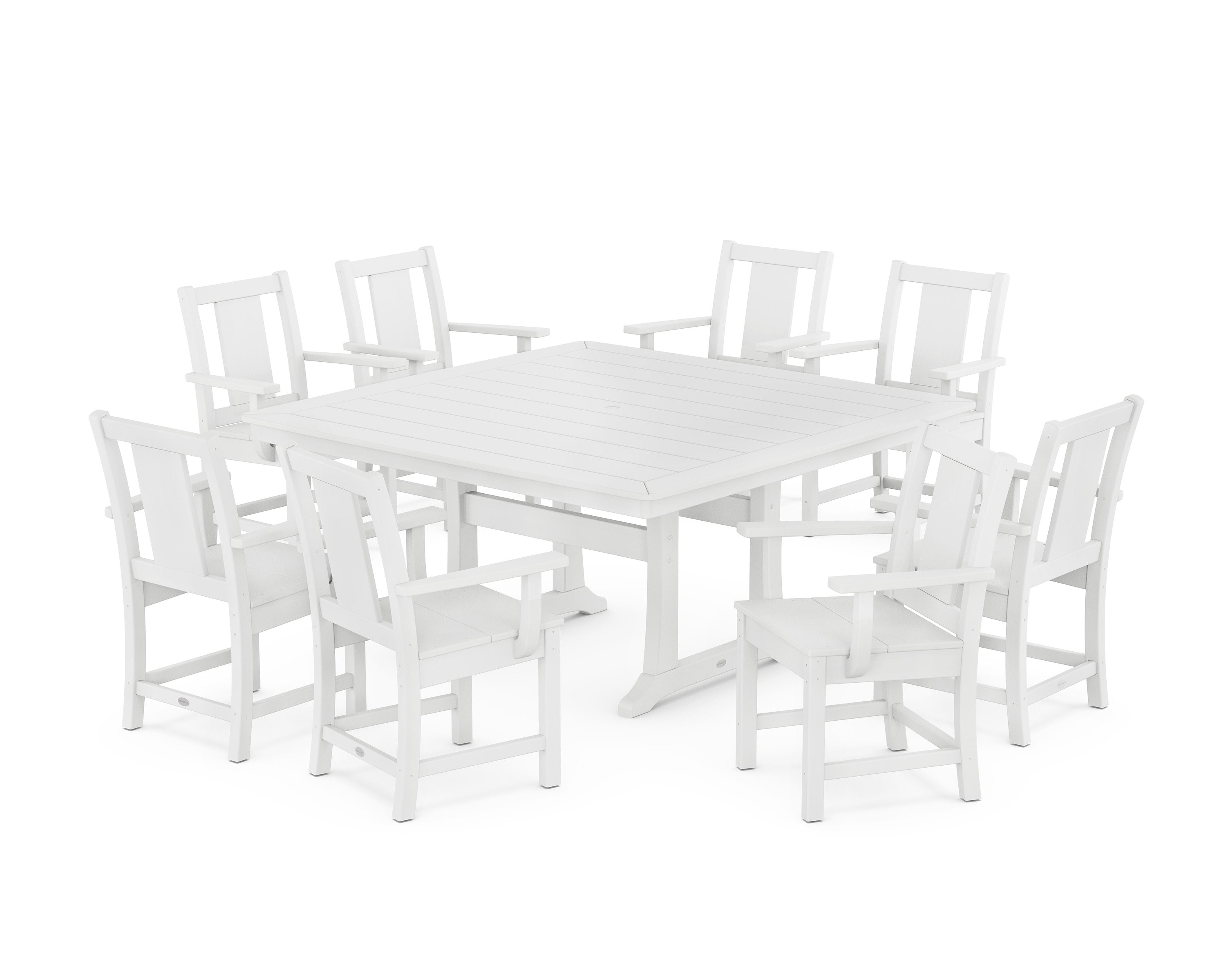 Prairie 9-Piece Square Dining Set with Trestle Legs in White