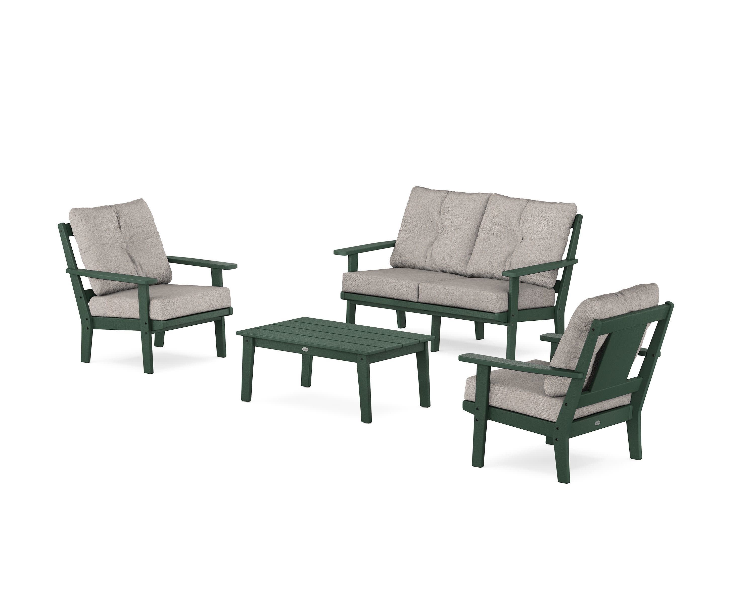 Prairie 4-Piece Deep Seating Set with Loveseat in Green / Weathered Tweed