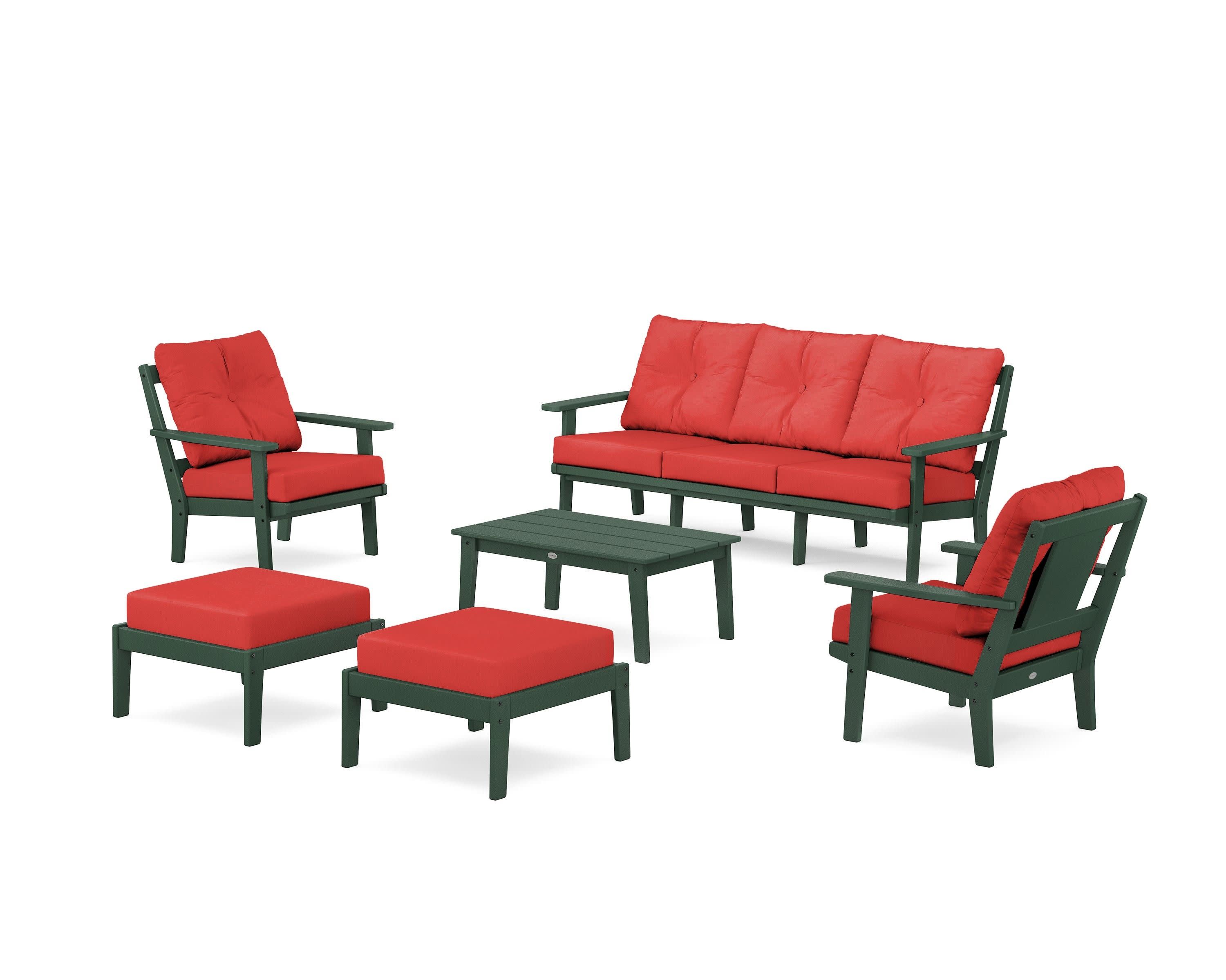 Prairie 6-Piece Lounge Sofa Set in Green / Crimson Linen