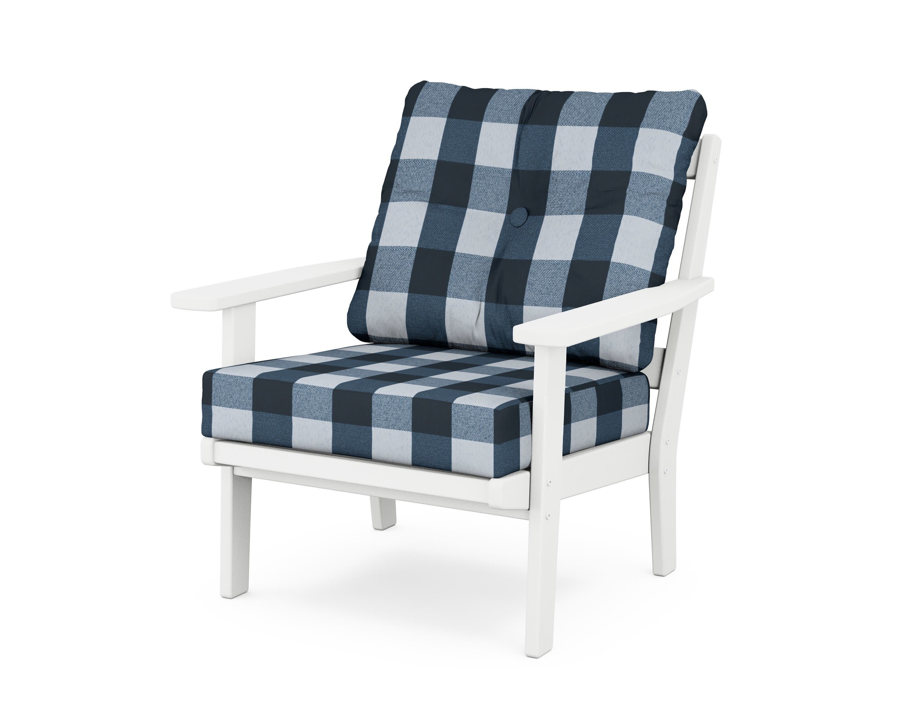 Prairie Deep Seating Chair in White / Buffalo Plaid Marine Indigo