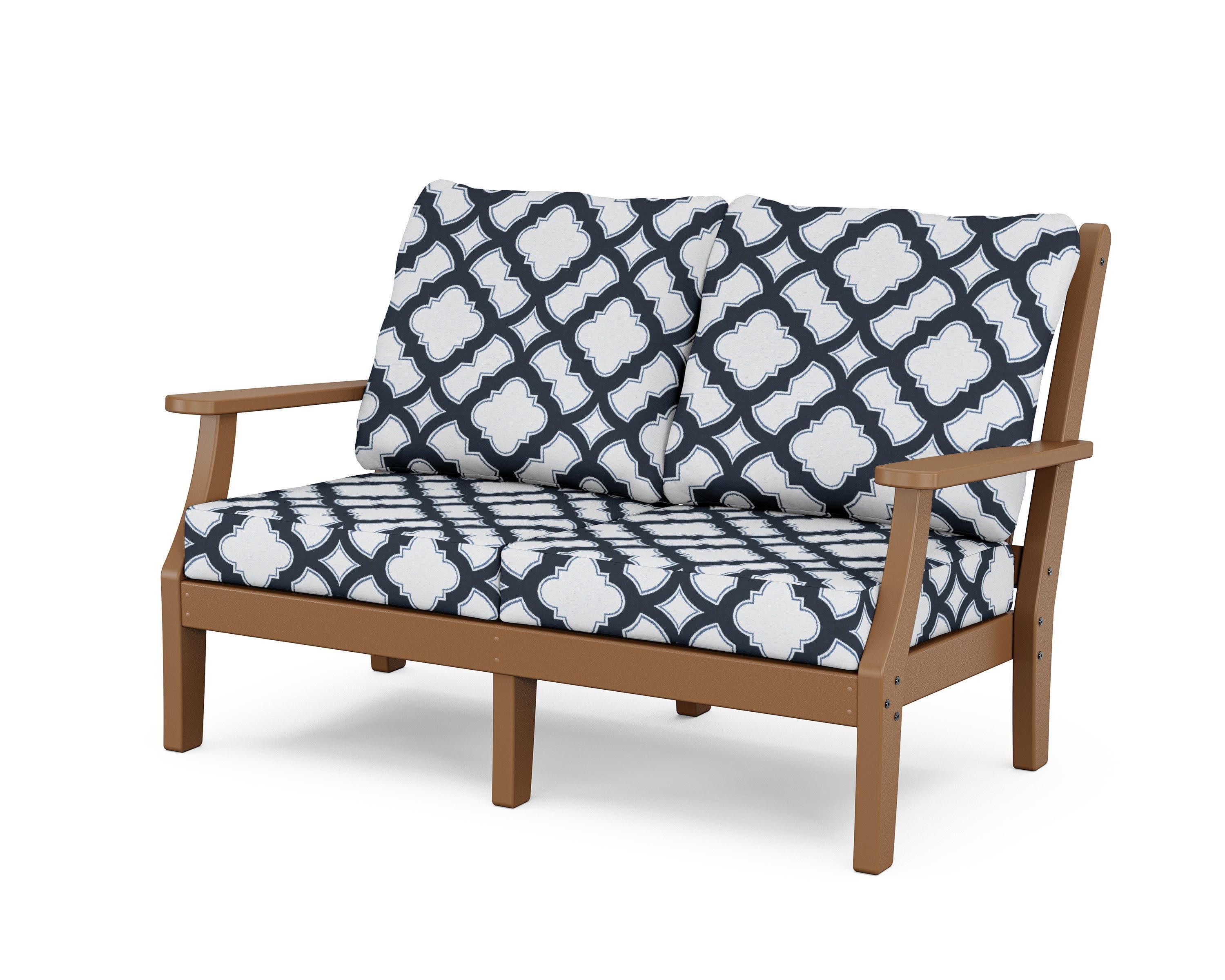 Wovendale Deep Seating Loveseat in Teak / Trellis Marine Indigo