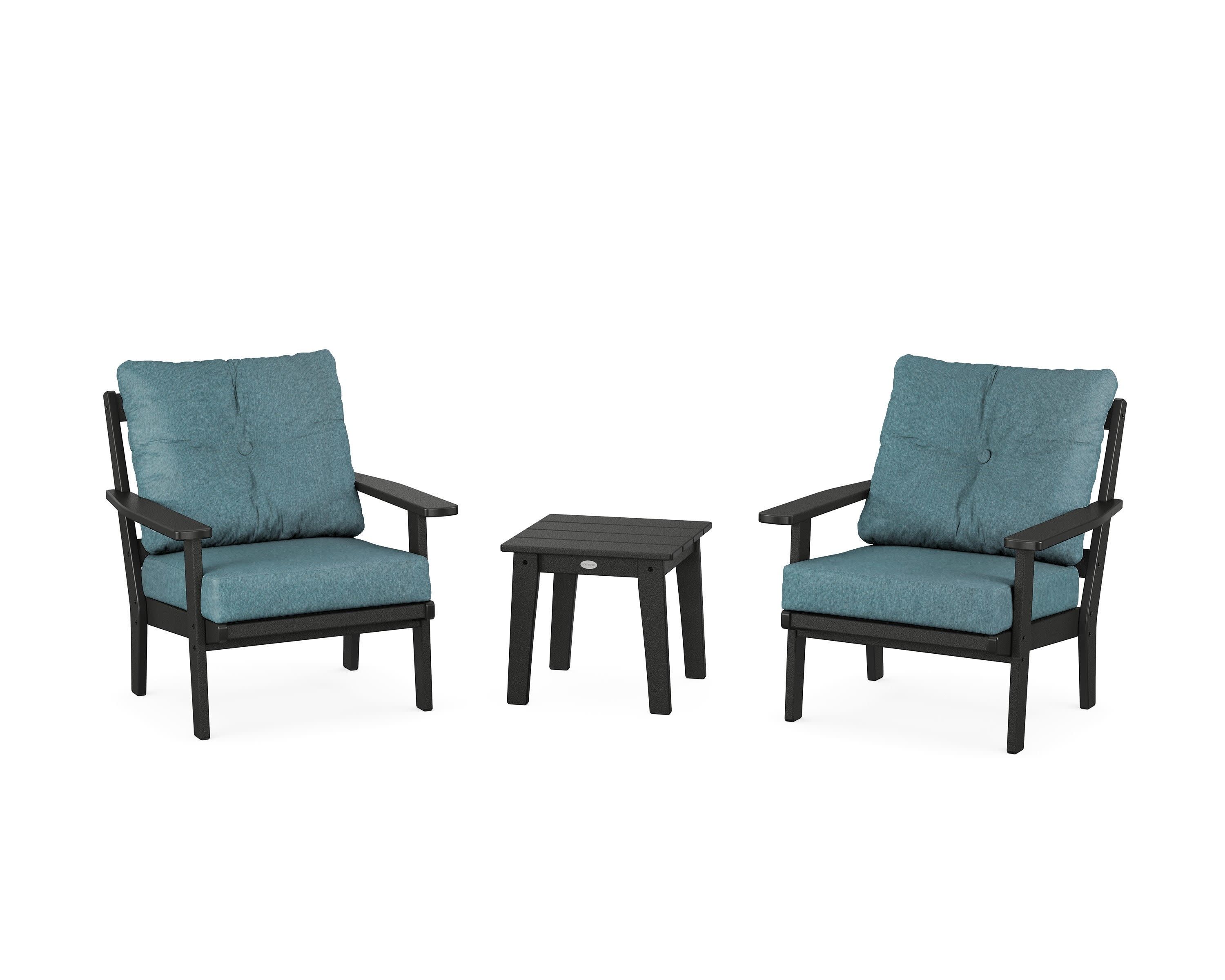 Prairie 3-Piece Deep Seating Set in Black / Ocean Teal