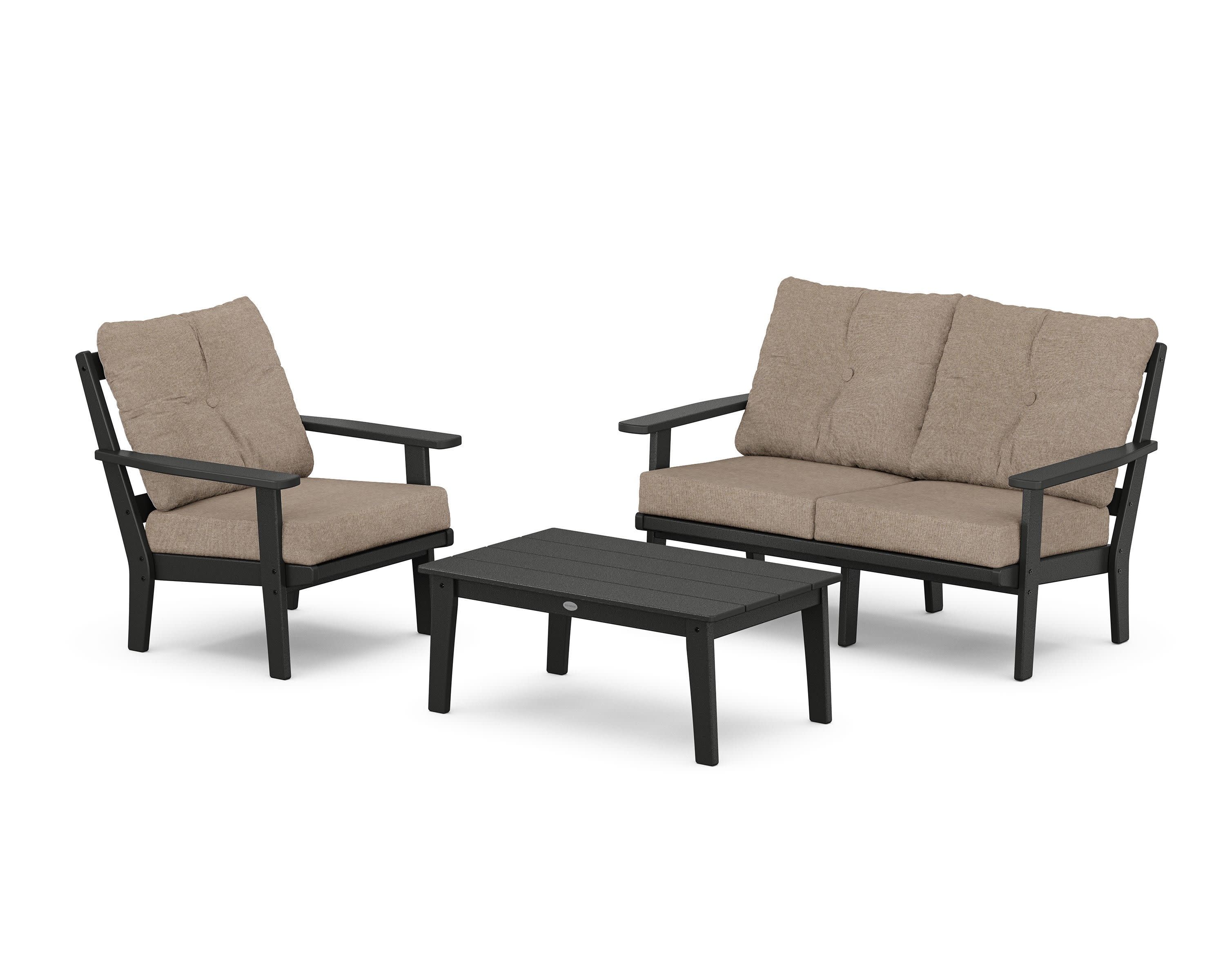 Prairie 3-Piece Deep Seating Set with Loveseat in Black / Spiced Burlap