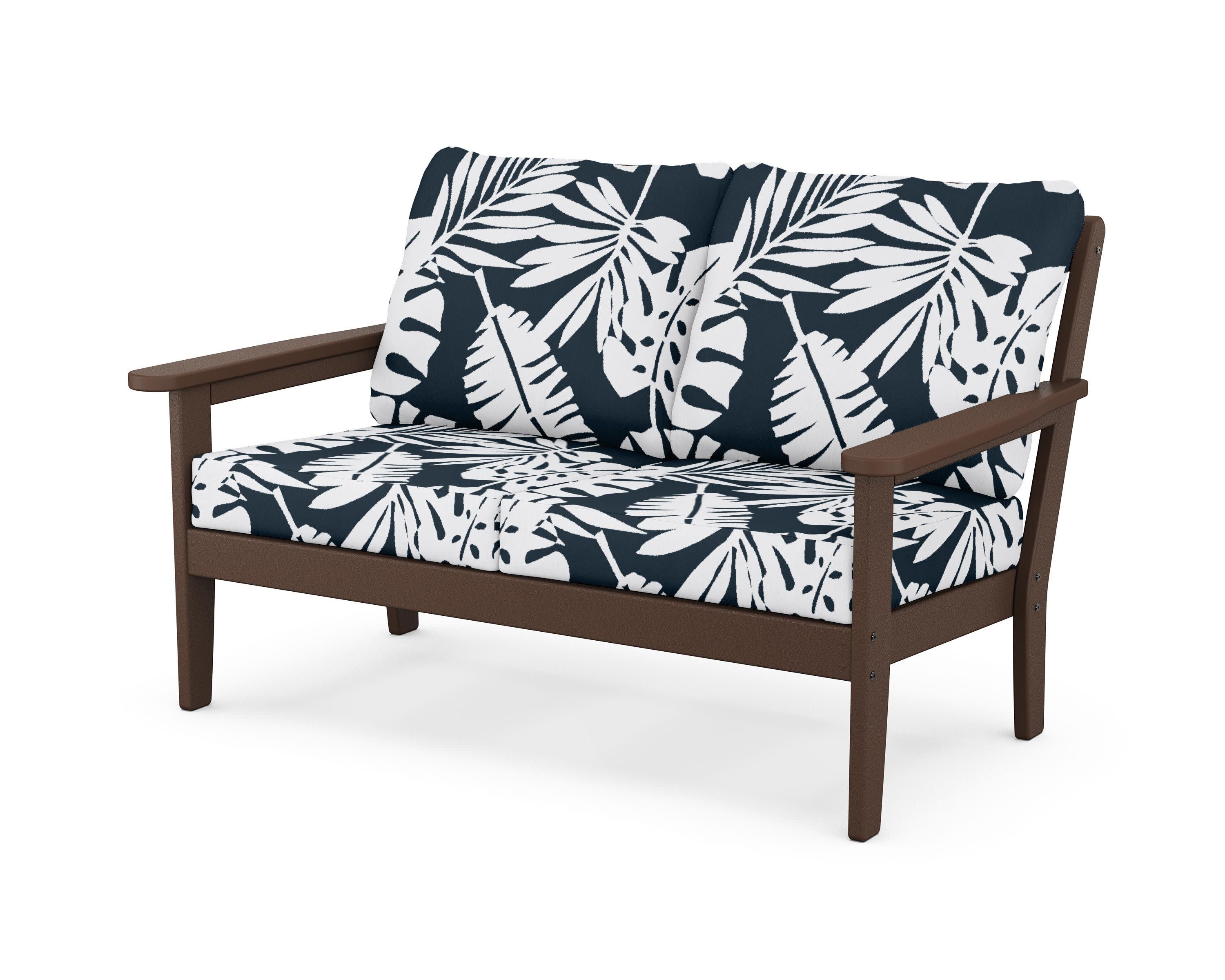 Cottage Deep Seating Loveseat in Mahogany / Leaf Marine Indigo