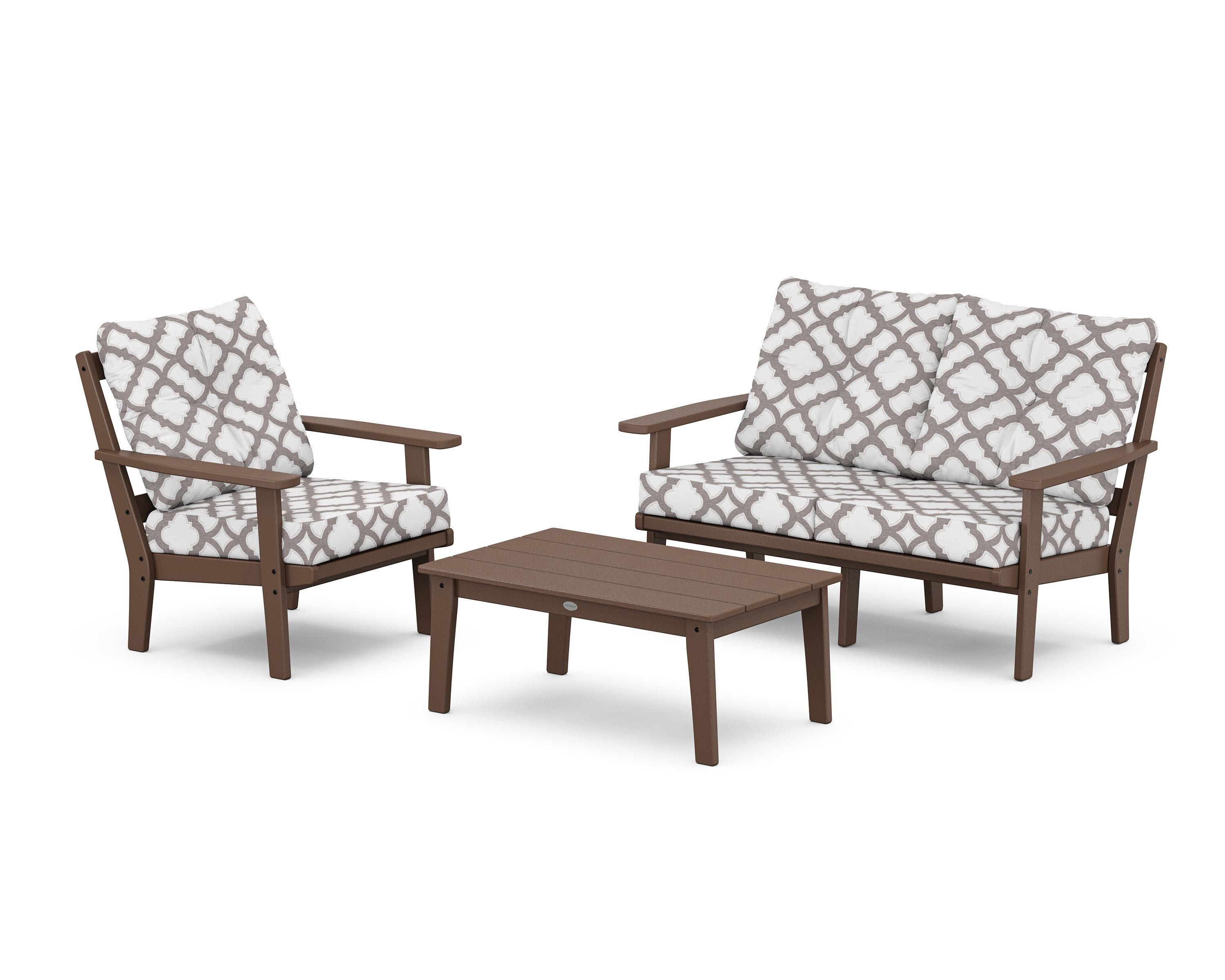 Prairie 3-Piece Deep Seating Set with Loveseat in Mahogany / Trellis Grey Mist