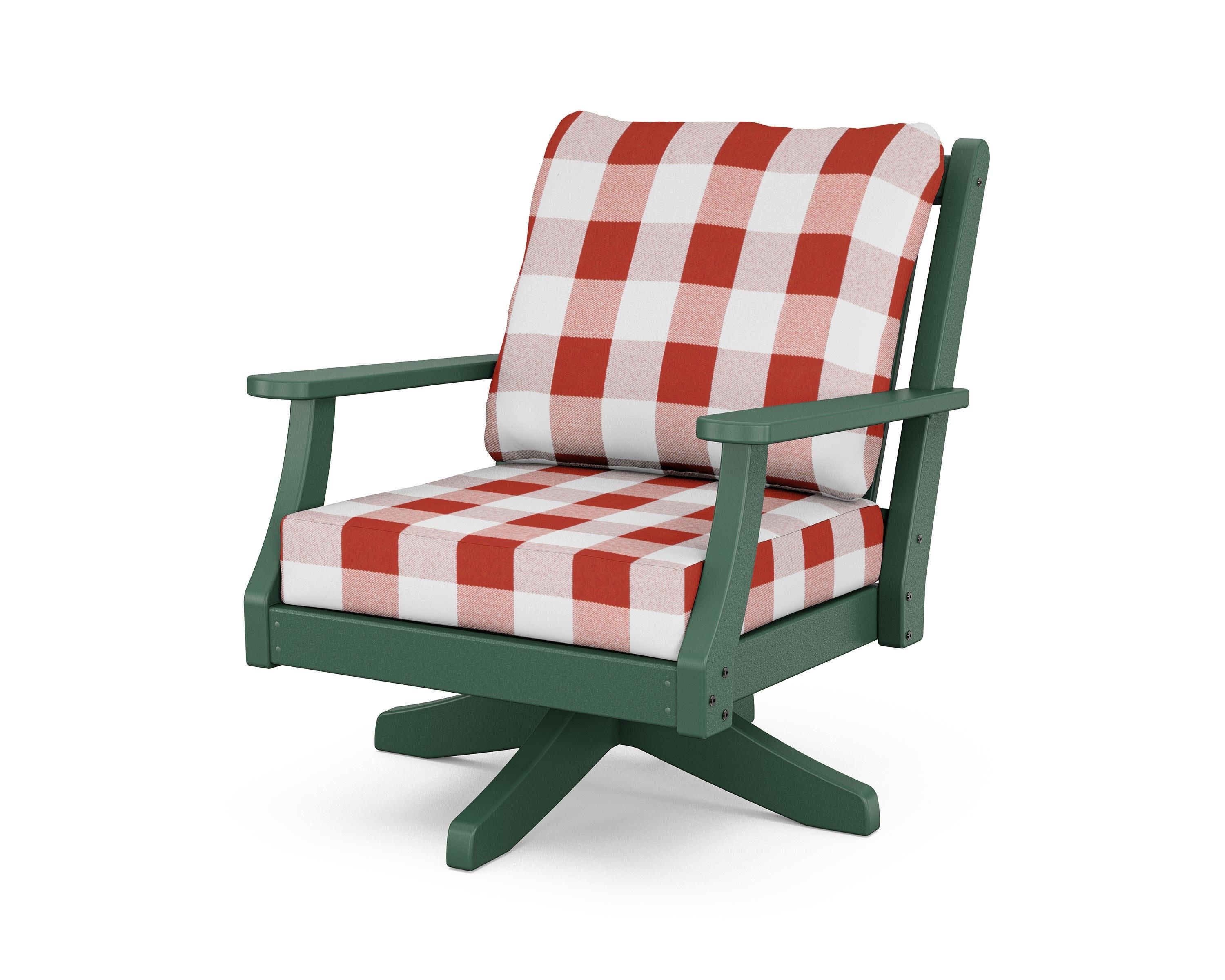 Wovendale Deep Seating Swivel Chair in Green / Buffalo Plaid Crimson