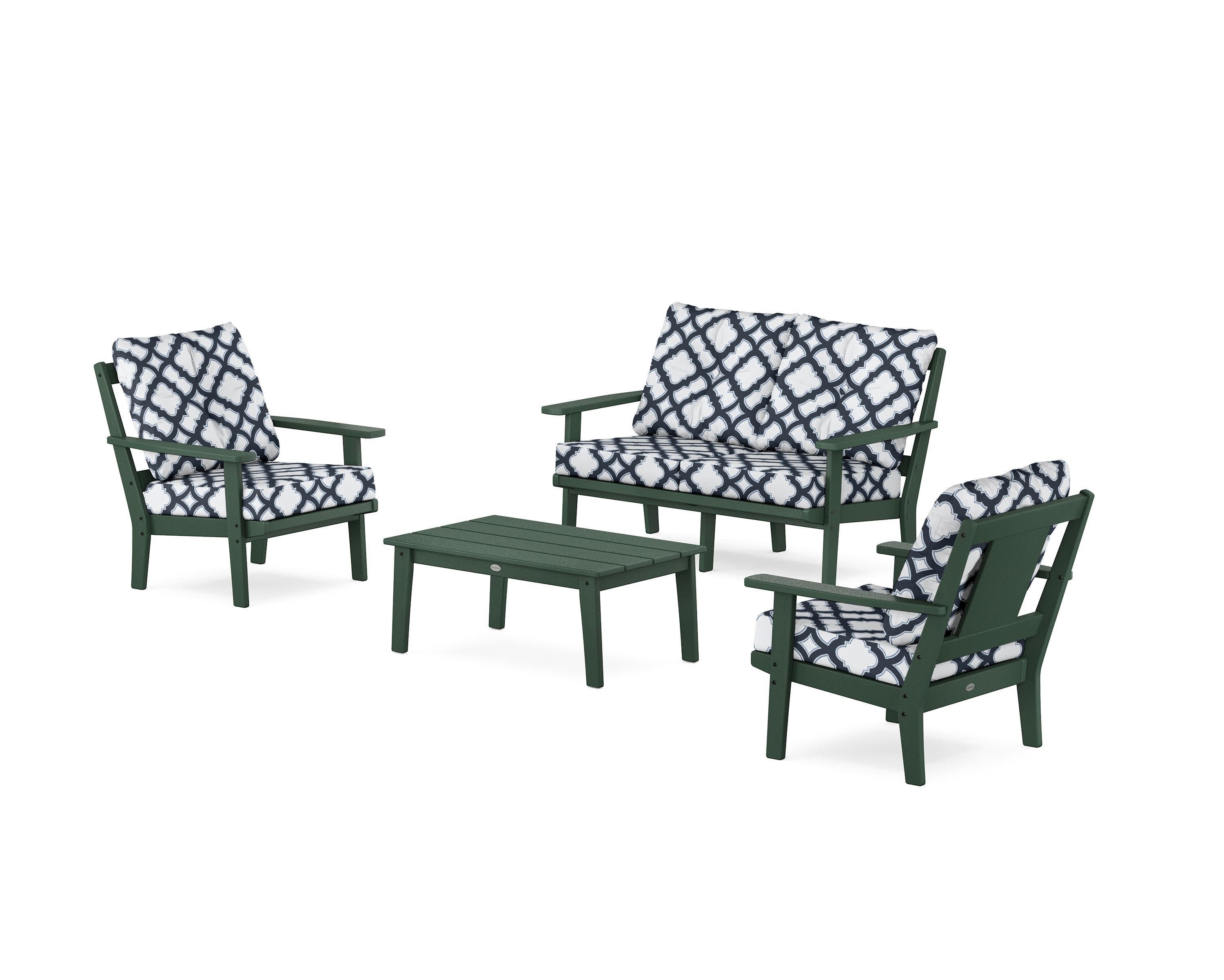 Prairie 4-Piece Deep Seating Set with Loveseat in Green / Trellis Marine Indigo