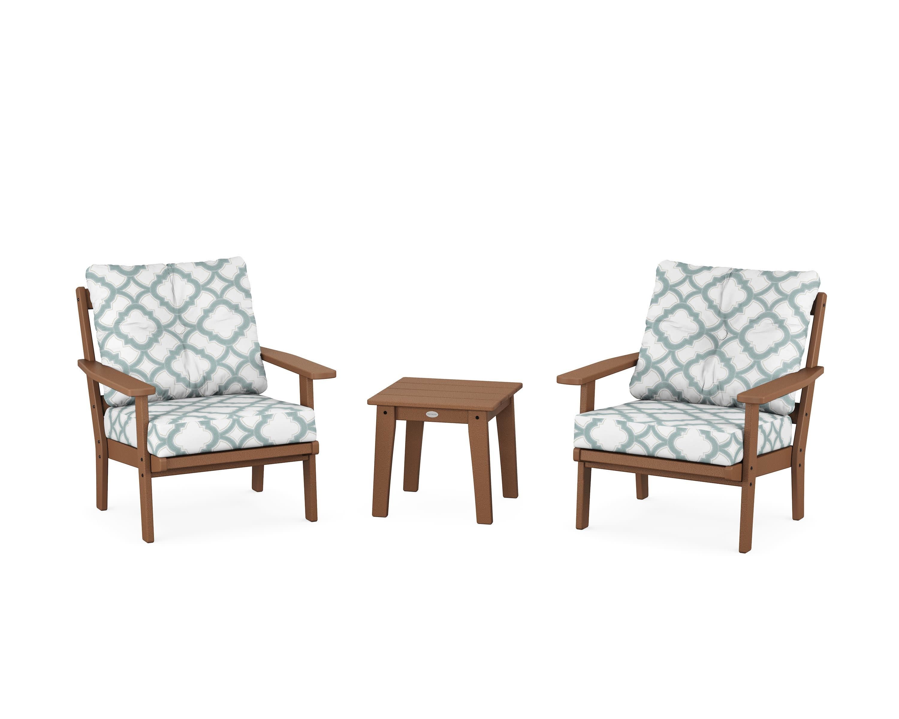 Prairie 3-Piece Deep Seating Set in Teak / Trellis Glacier Spa
