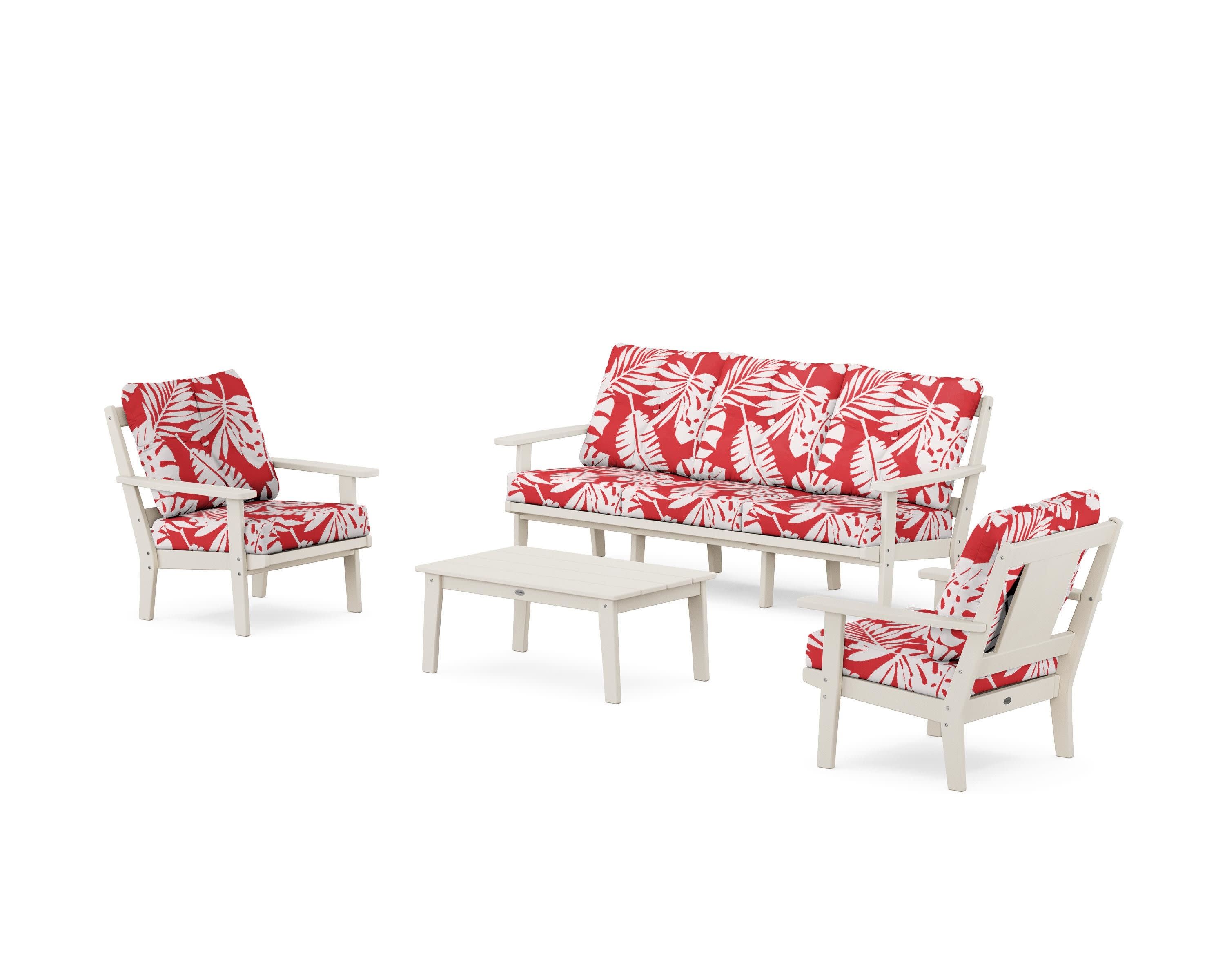 Prairie 4-Piece Deep Seating Set with Sofa in Sand / Leaf Crimson