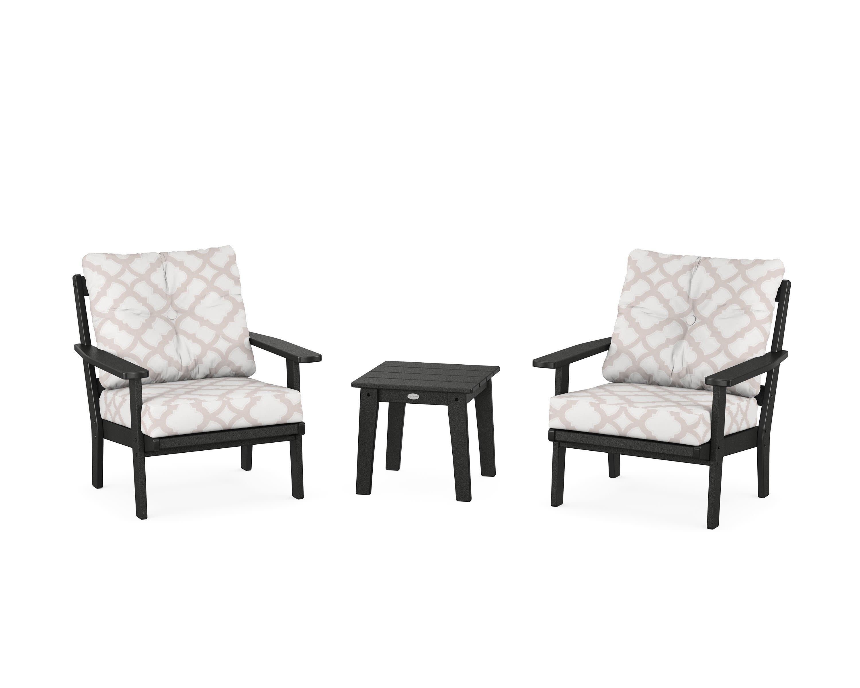 Prairie 3-Piece Deep Seating Set in Black / Trellis Dune Burlap