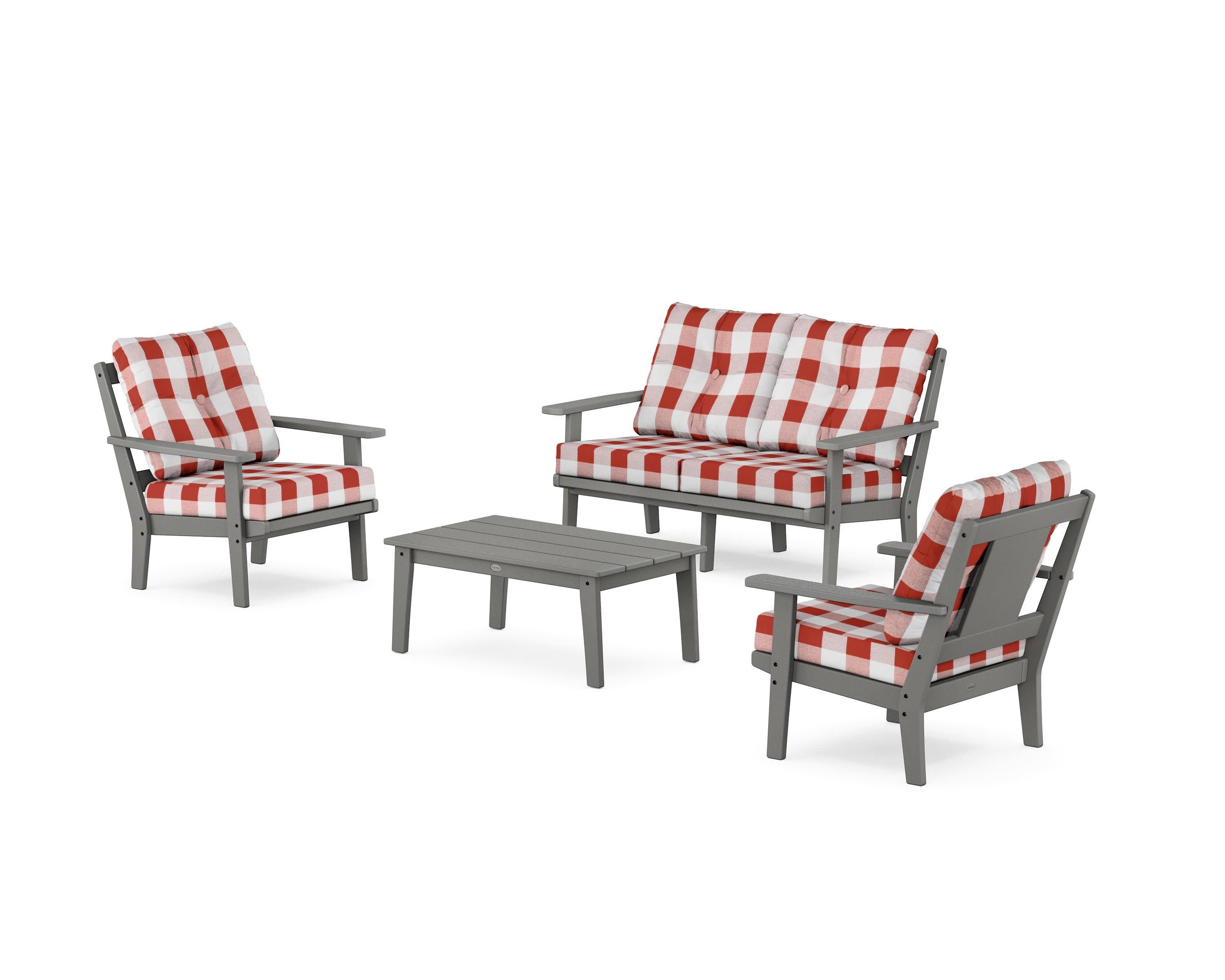 Prairie 4-Piece Deep Seating Set with Loveseat in Slate Grey / Buffalo Plaid Crimson