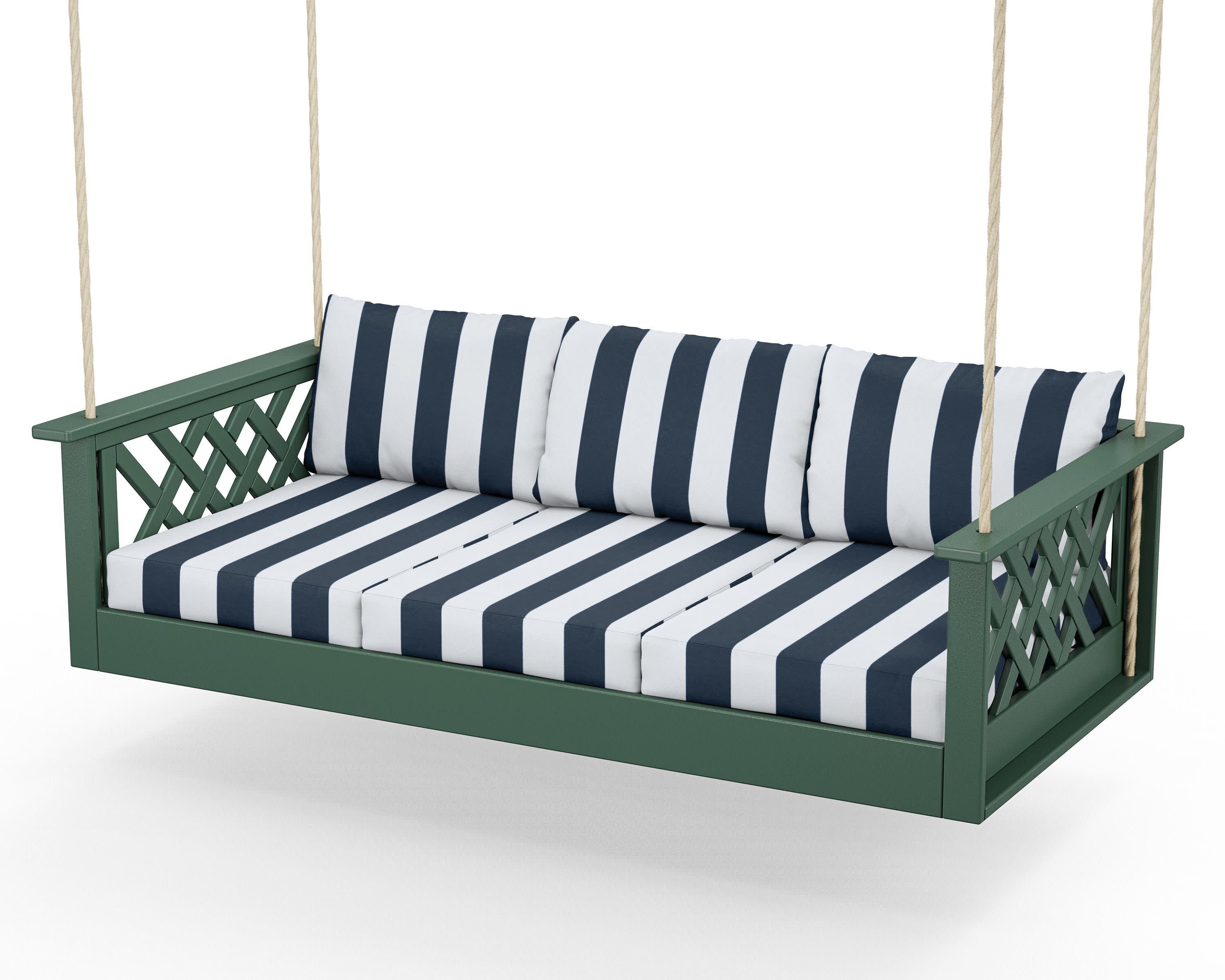Wovendale Daybed Swing in Green / Cabana Stripe Marine Indigo