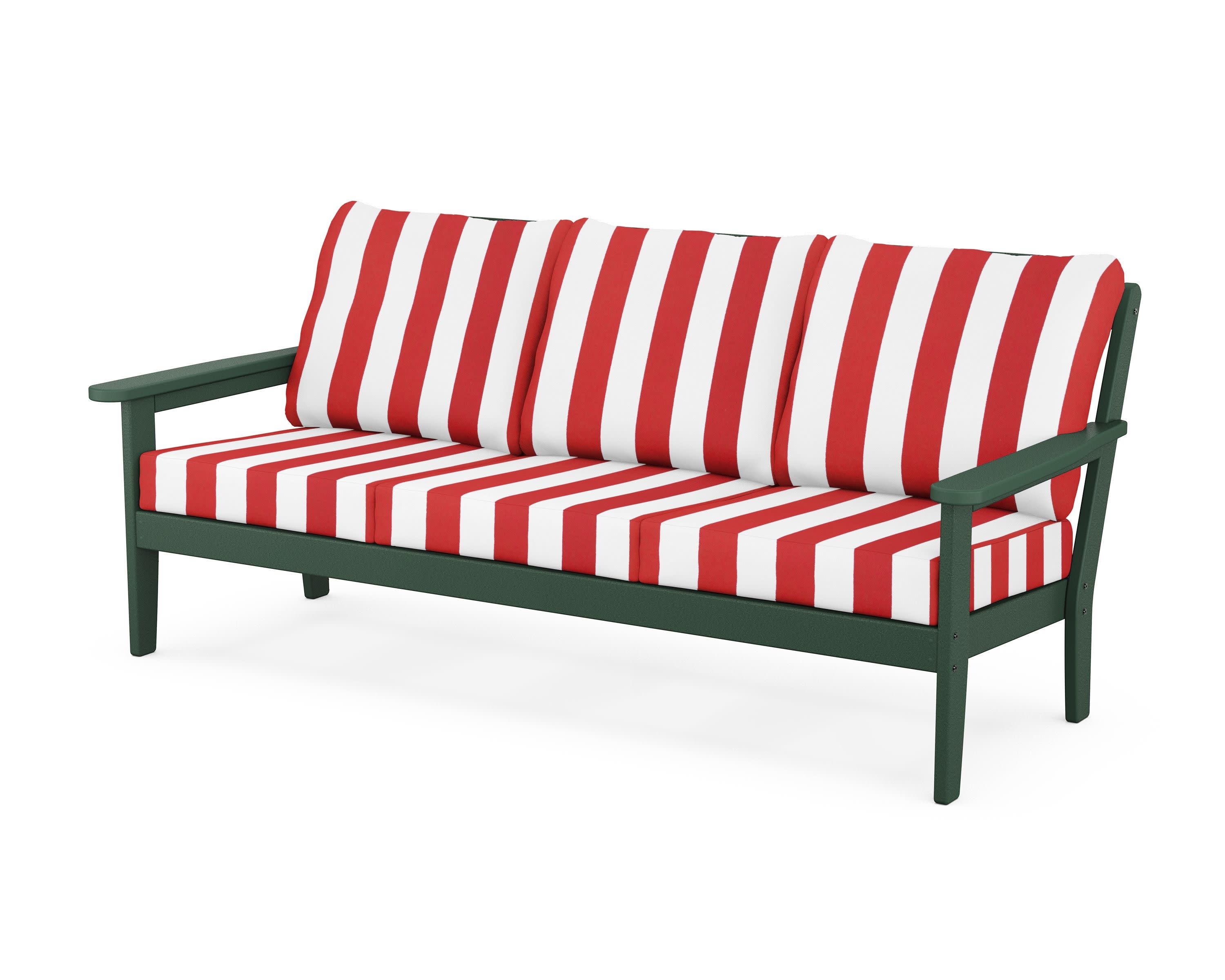 Cottage Deep Seating Sofa in Green / Cabana Stripe Crimson