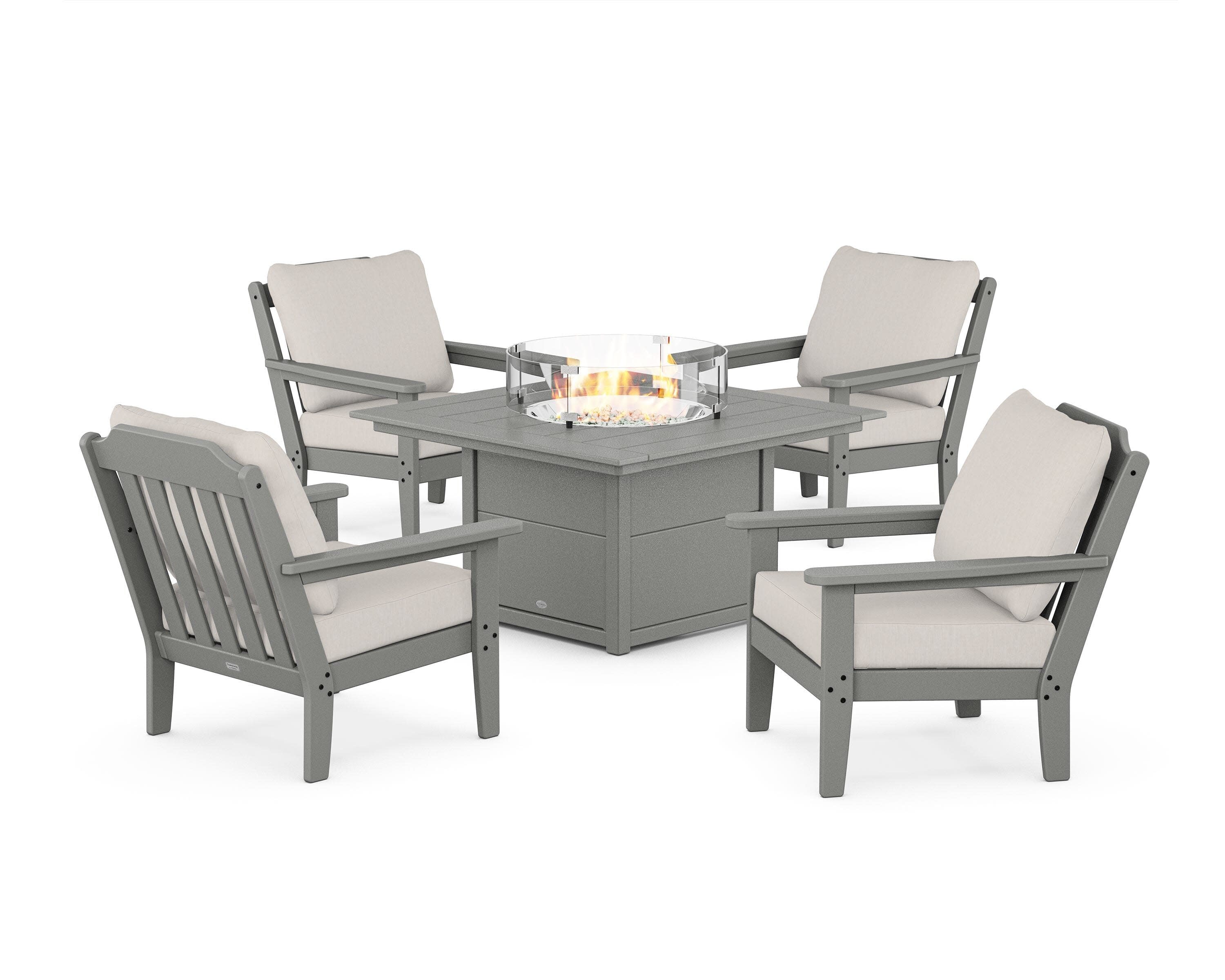 Cottage 5-Piece Deep Seating Set with Fire Pit Table in Slate Grey / Cast Ash