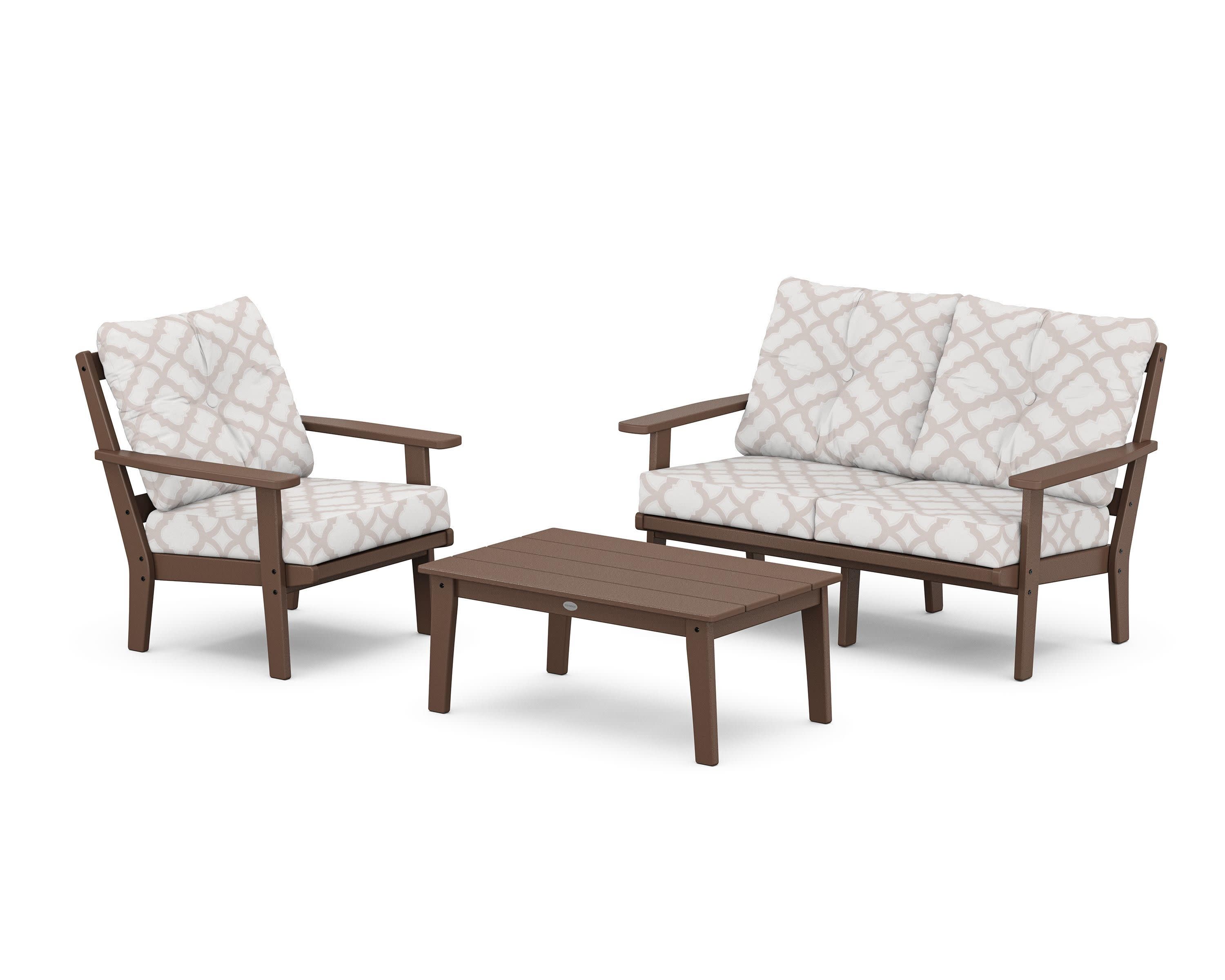 Prairie 3-Piece Deep Seating Set with Loveseat in Mahogany / Trellis Dune Burlap