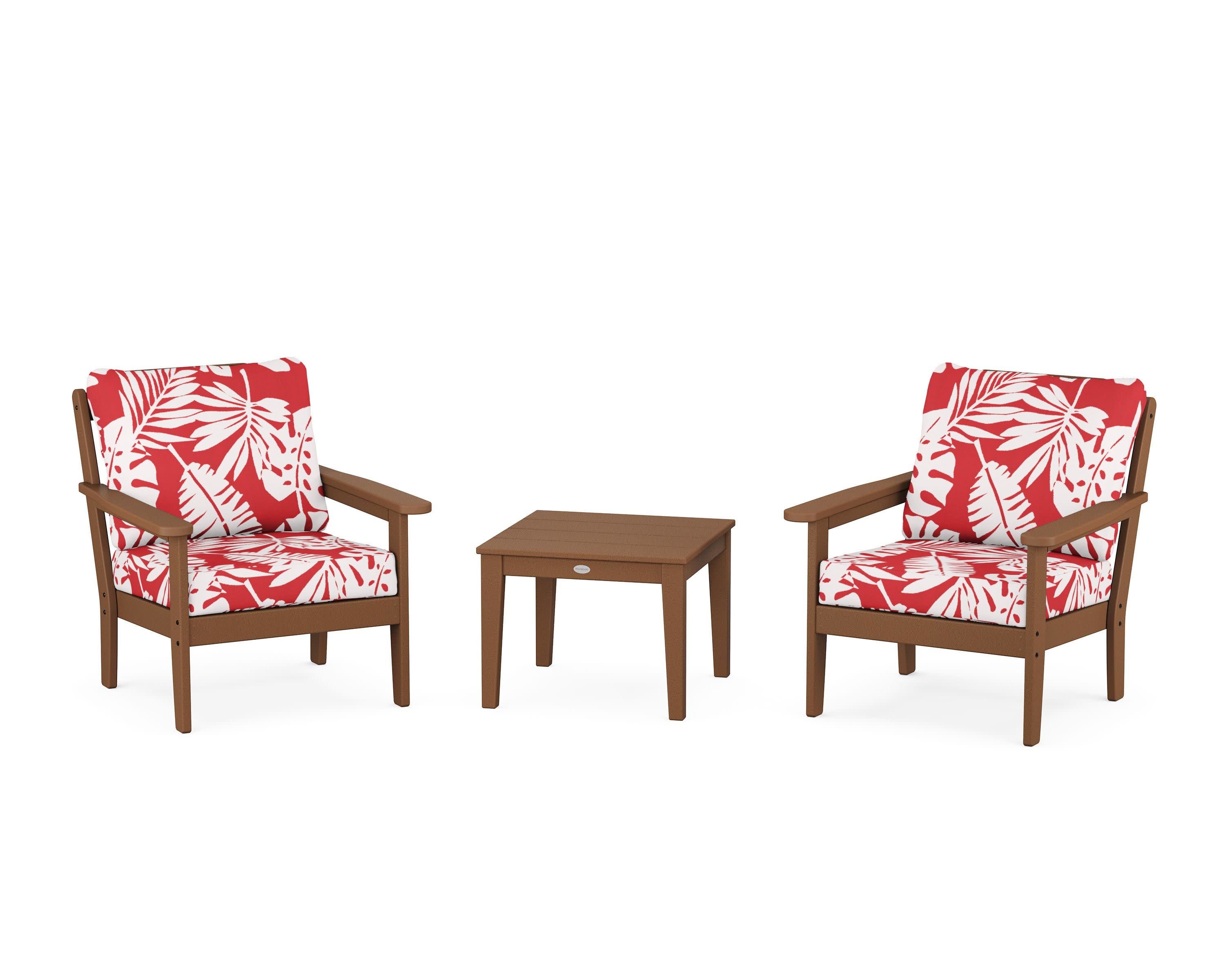 Cottage 3-Piece Deep Seating Set in Teak / Leaf Crimson