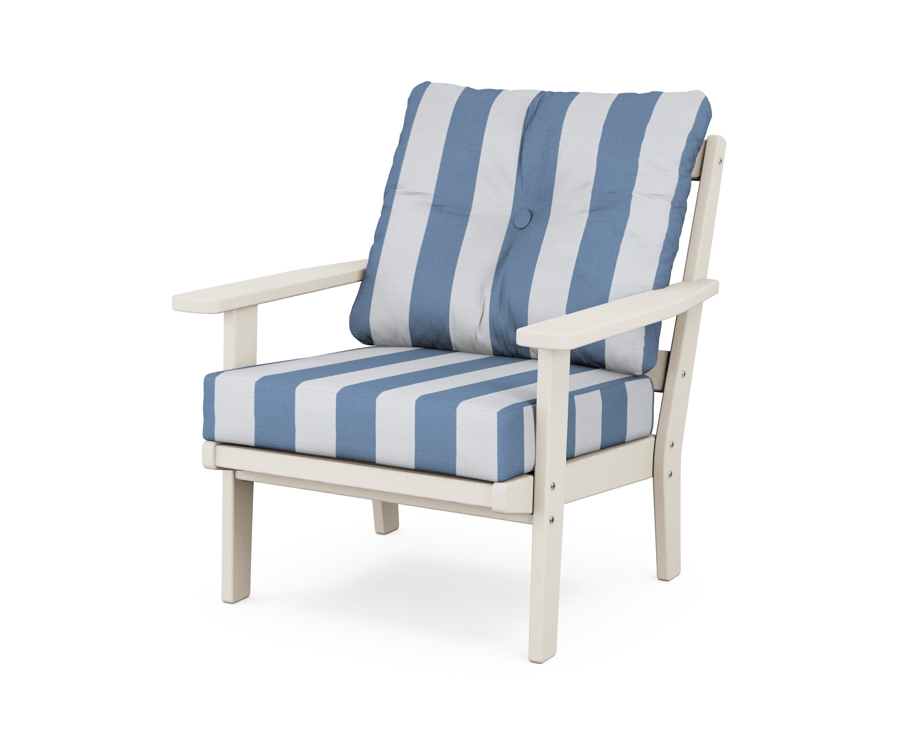Prairie Deep Seating Chair in Sand / Cabana Stripe Sky Blue