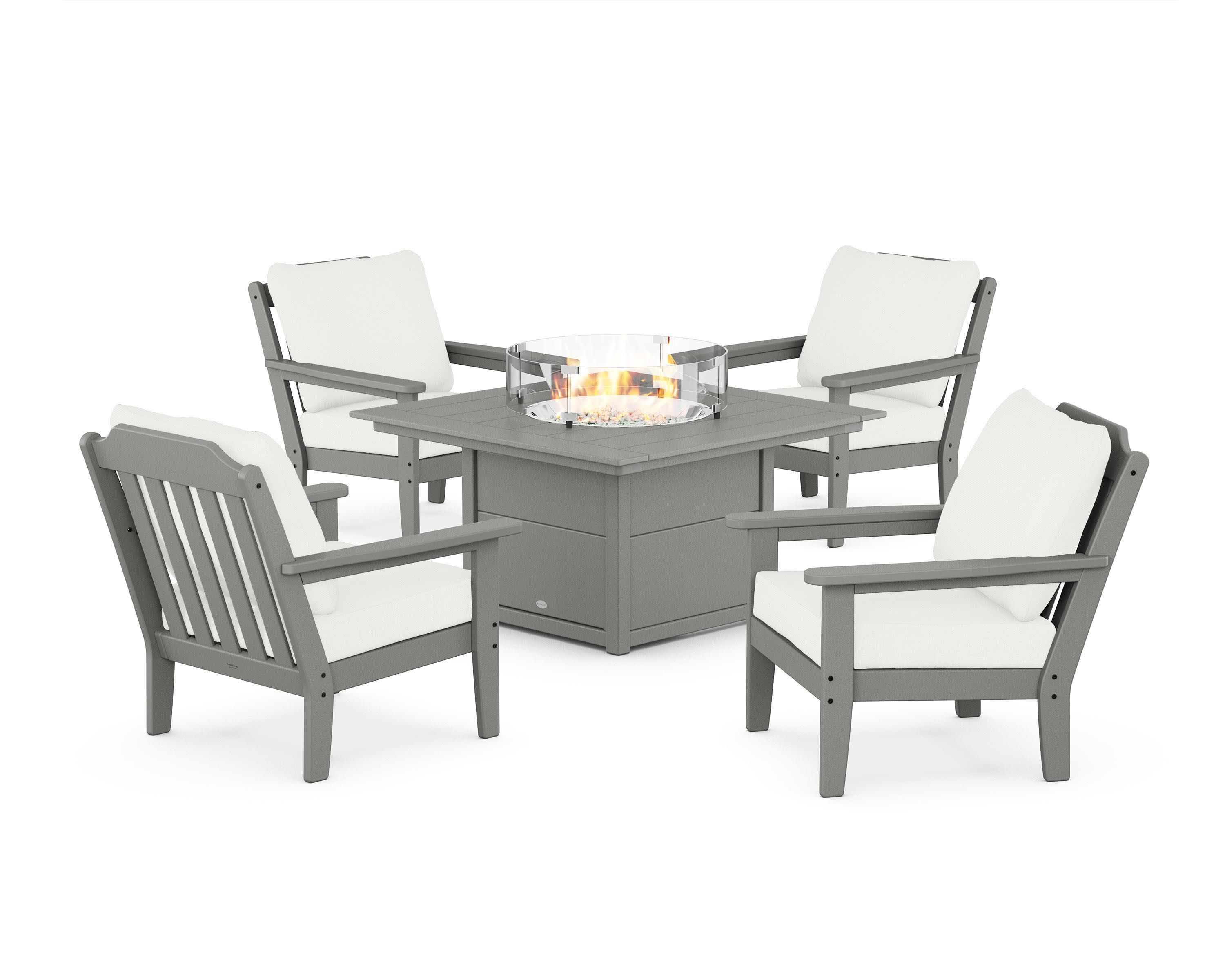 Cottage 5-Piece Deep Seating Set with Fire Pit Table in Slate Grey / Natural Linen