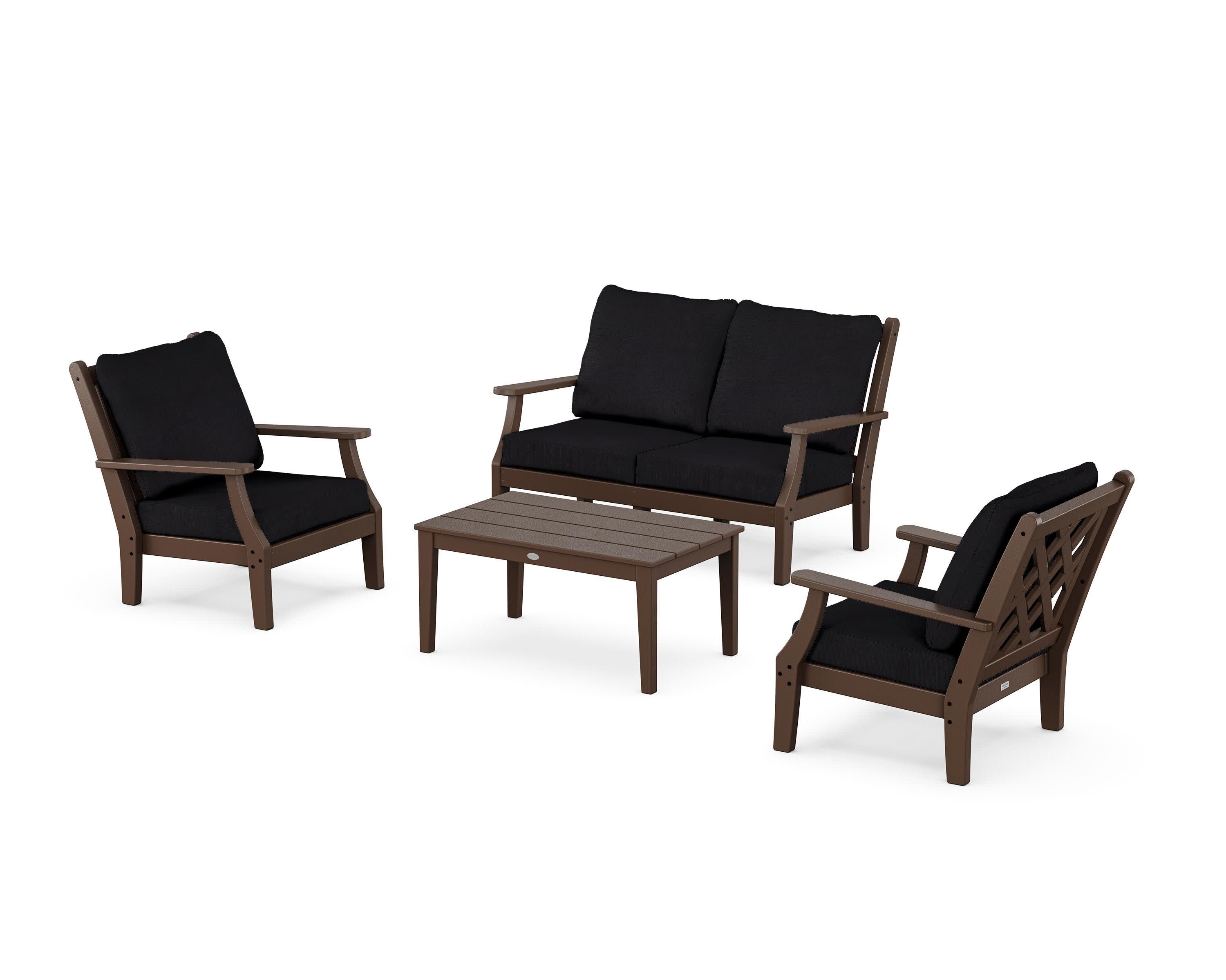 Wovendale 4-Piece Deep Seating Set with Loveseat in Mahogany / Midnight Linen