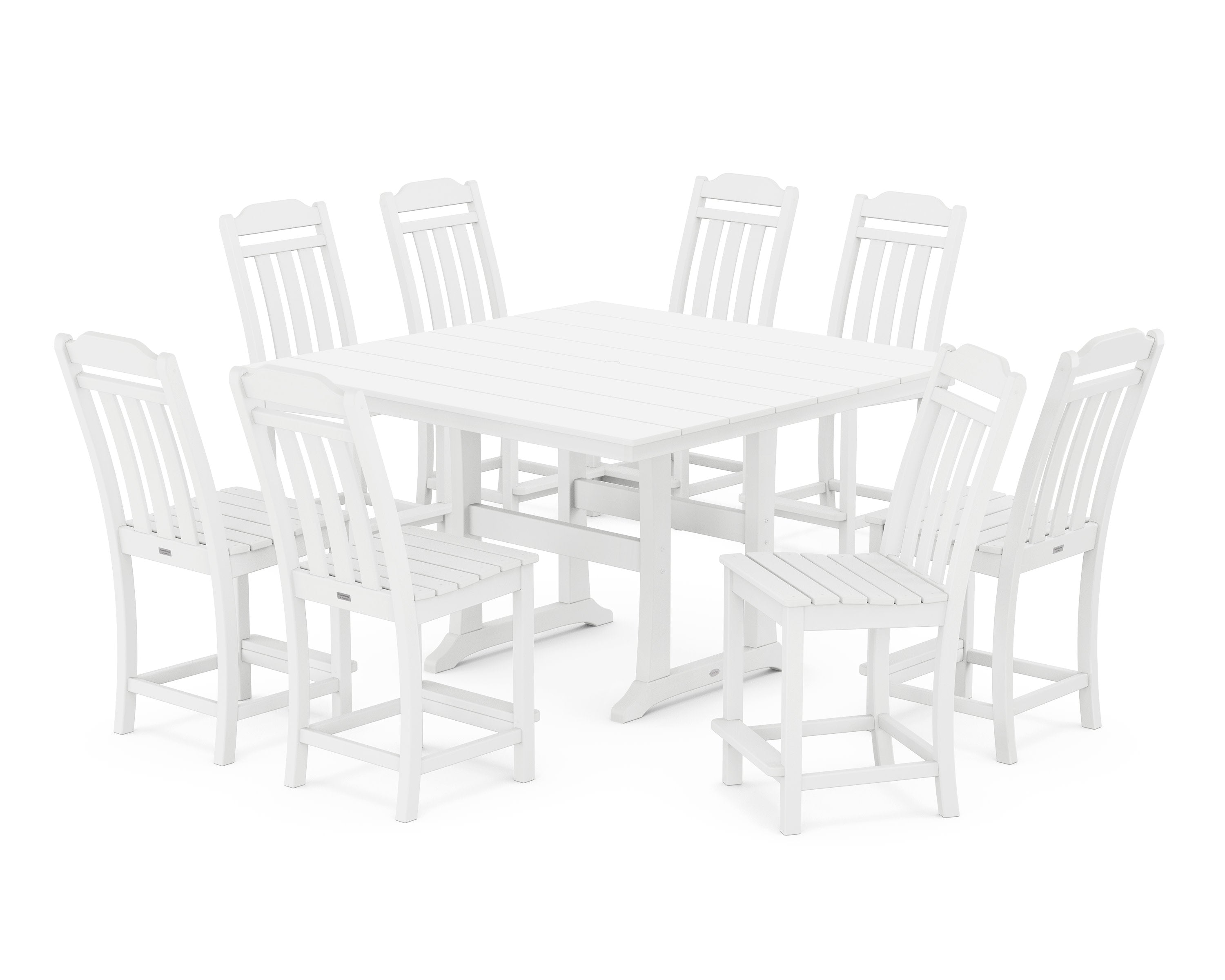 Cottage 9-Piece Square Farmhouse Side Chair Counter Set with Trestle Legs in White