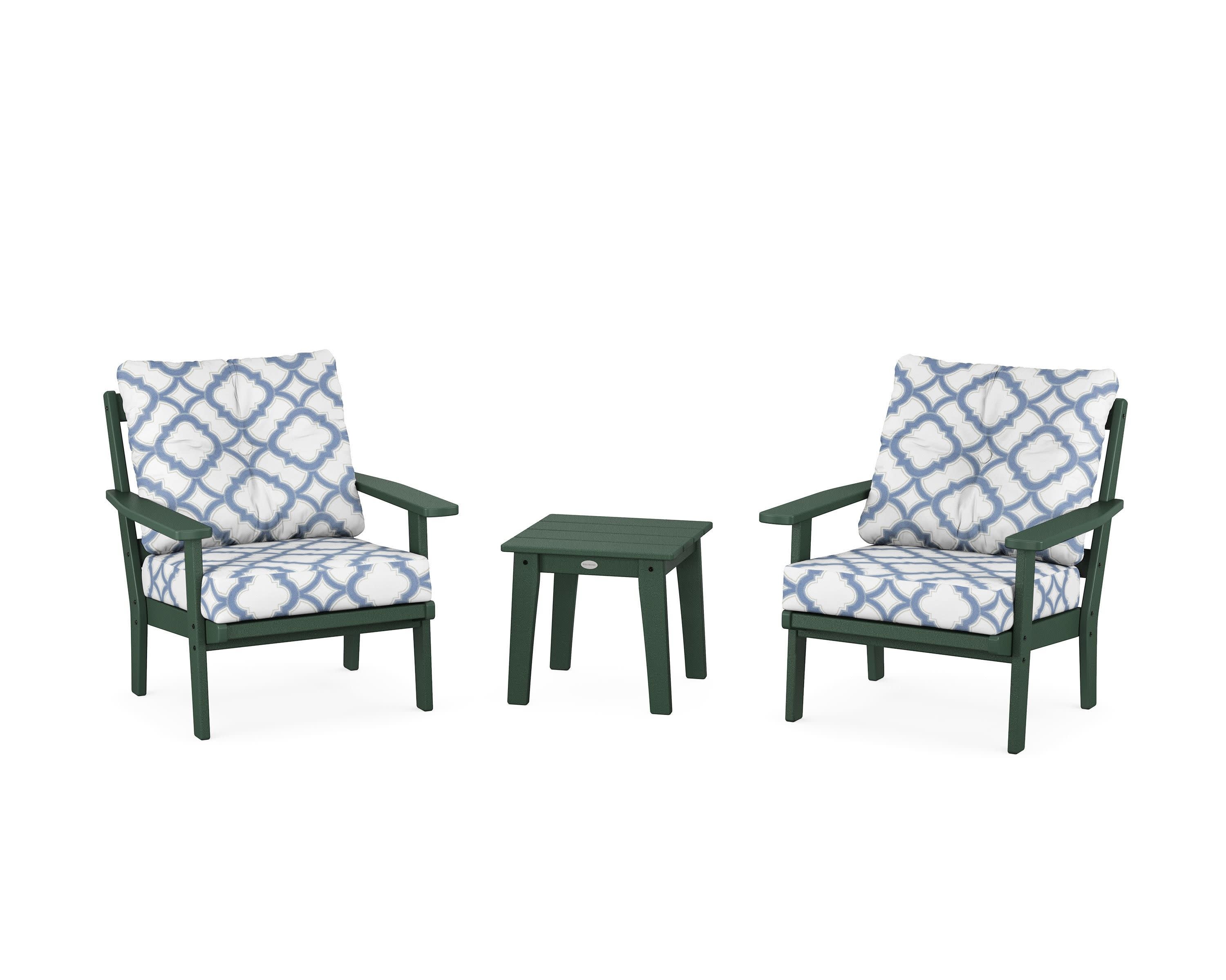 Prairie 3-Piece Deep Seating Set in Green / Trellis Sky Blue