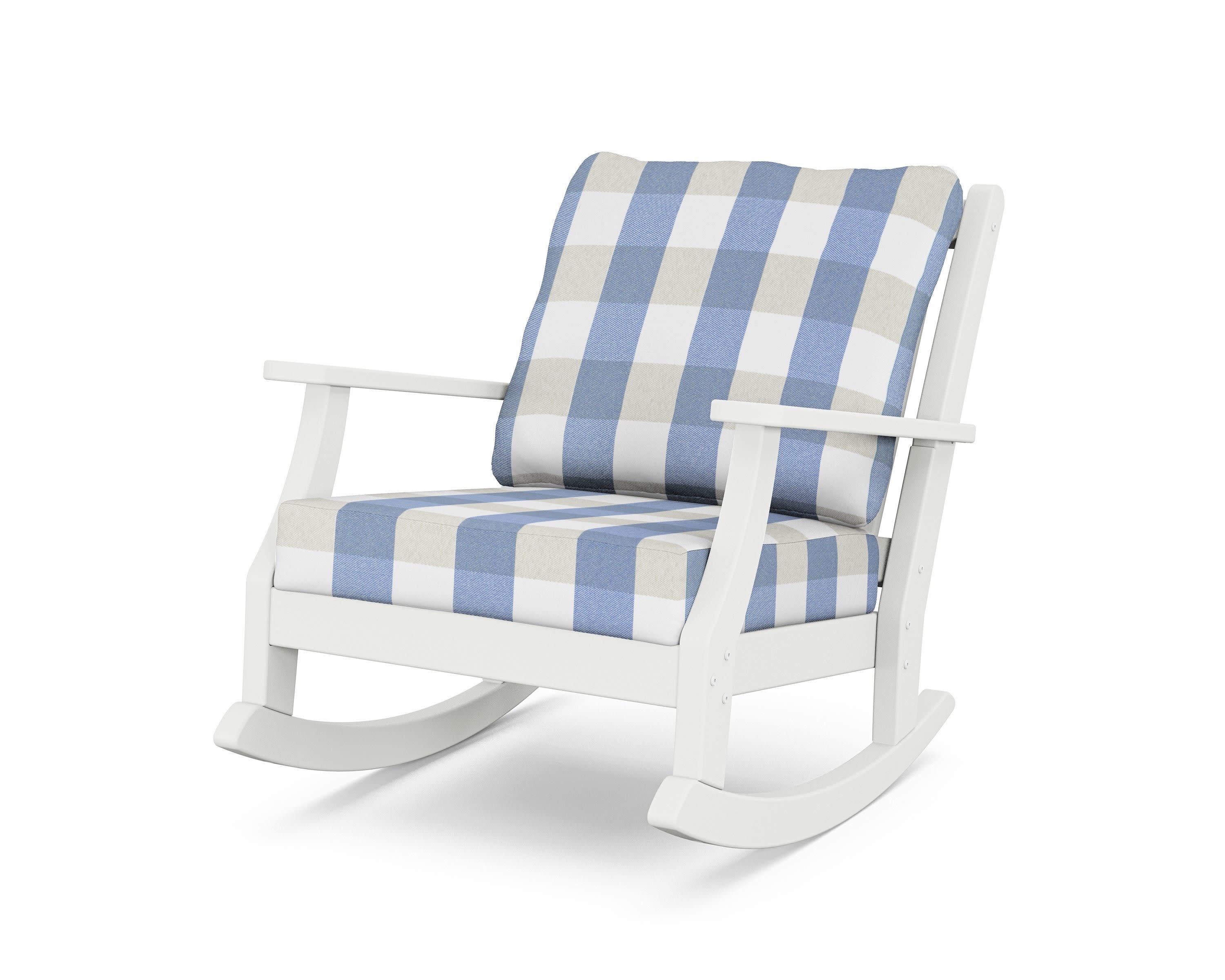 Wovendale Deep Seating Rocking Chair in White / Buffalo Plaid Sky Blue
