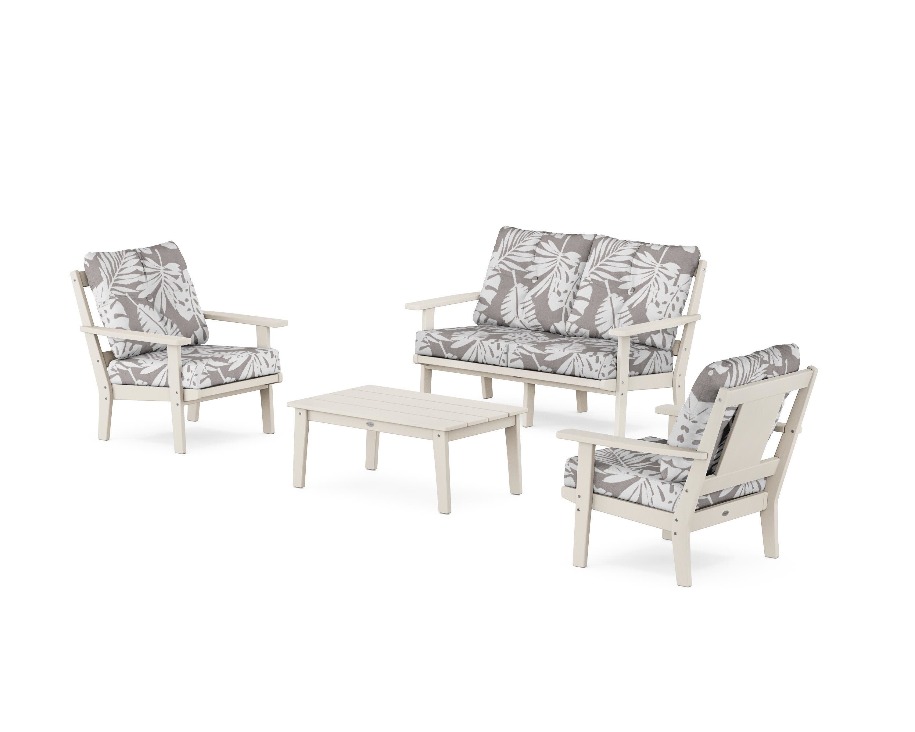 Prairie 4-Piece Deep Seating Set with Loveseat in Sand / Leaf Grey Mist