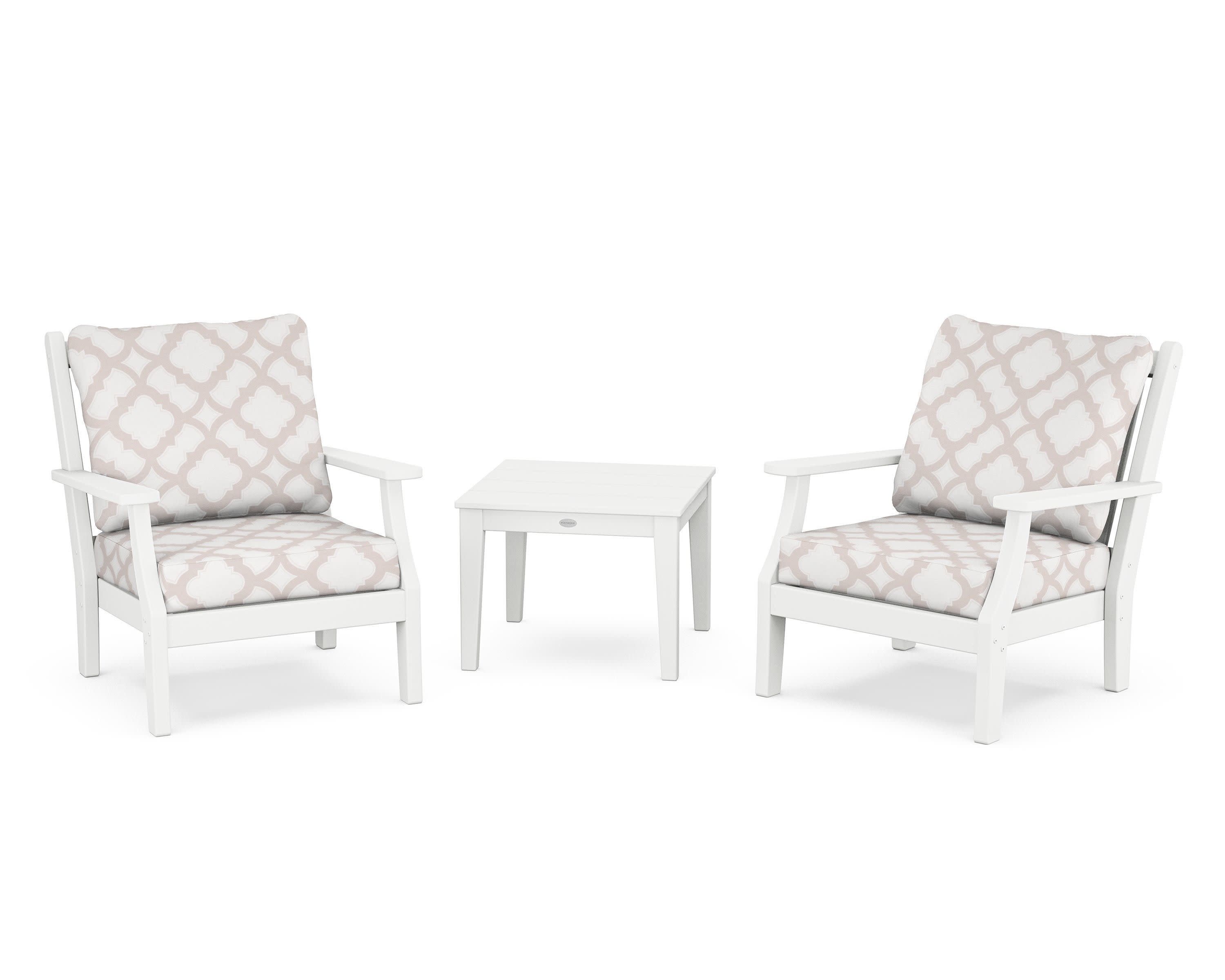 Wovendale 3-Piece Deep Seating Set in White / Trellis Dune Burlap