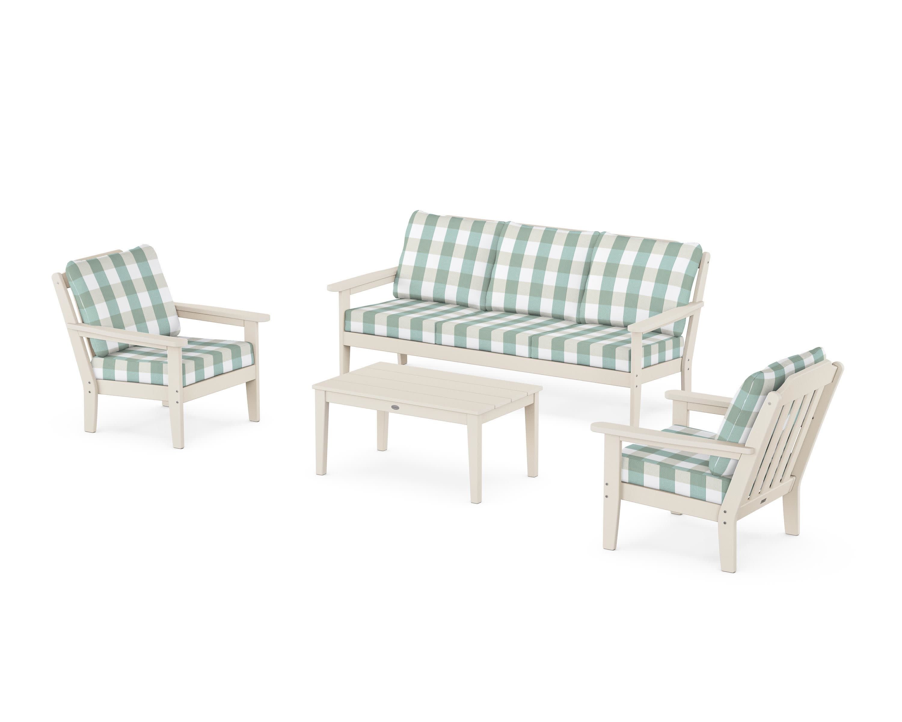Cottage 4-Piece Deep Seating Set with Sofa in Sand / Buffalo Plaid Glacier Spa