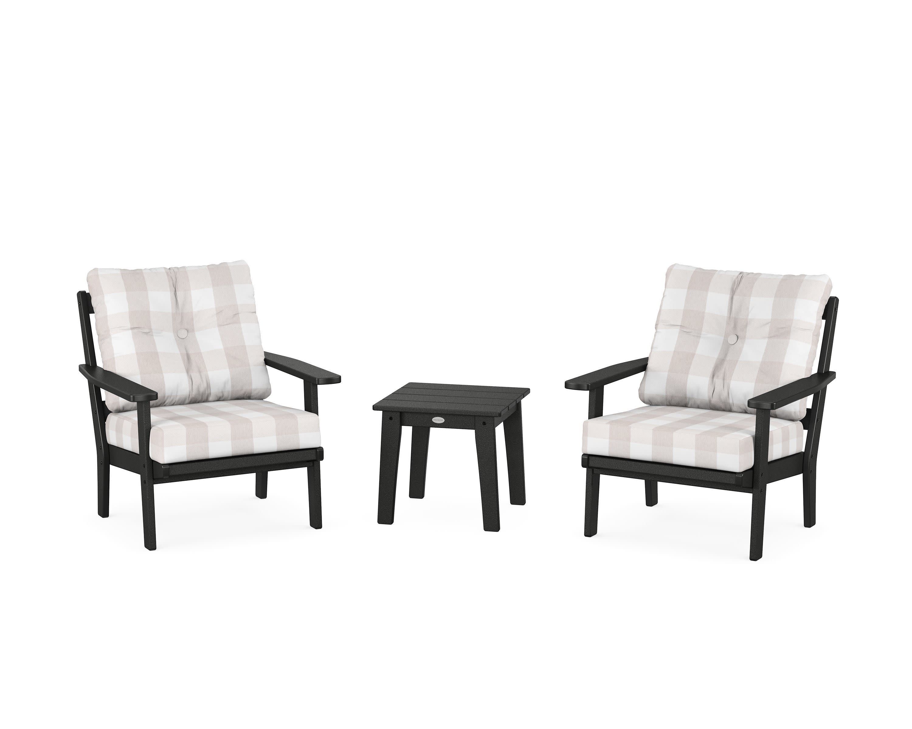 Prairie 3-Piece Deep Seating Set in Black / Buffalo Plaid Dune Burlap