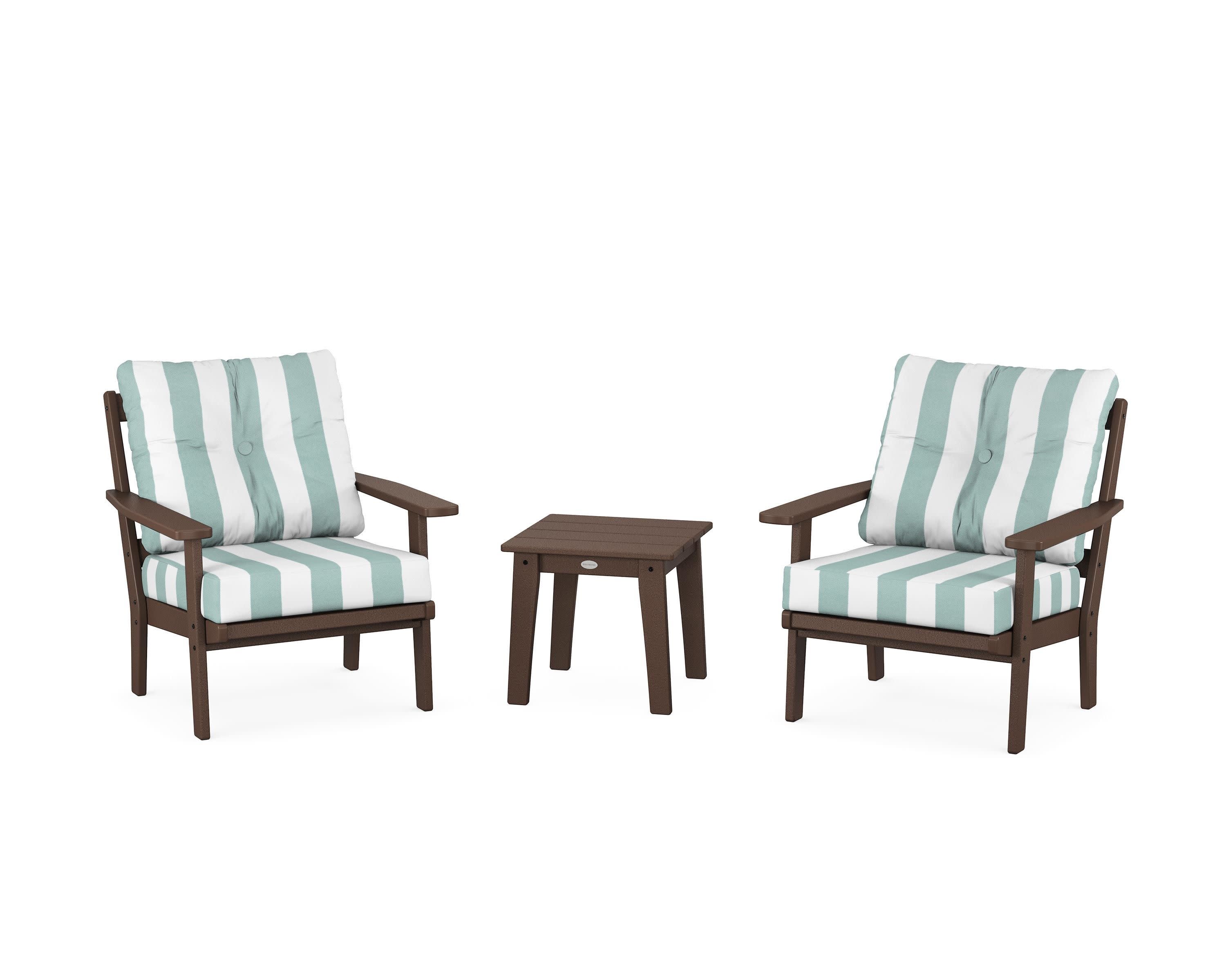 Prairie 3-Piece Deep Seating Set in Mahogany / Cabana Stripe Glacier Spa