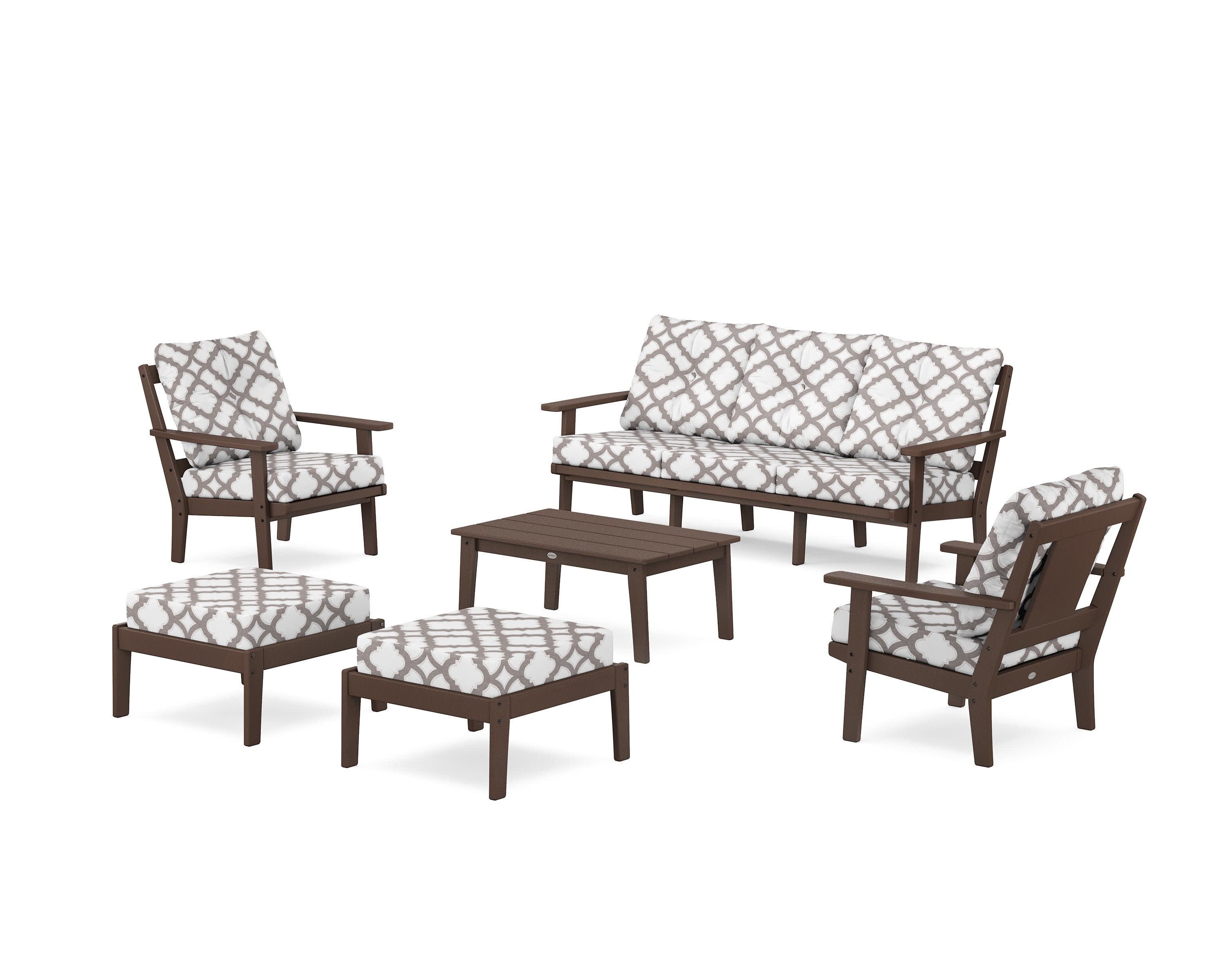 Prairie 6-Piece Lounge Sofa Set in Mahogany / Trellis Grey Mist