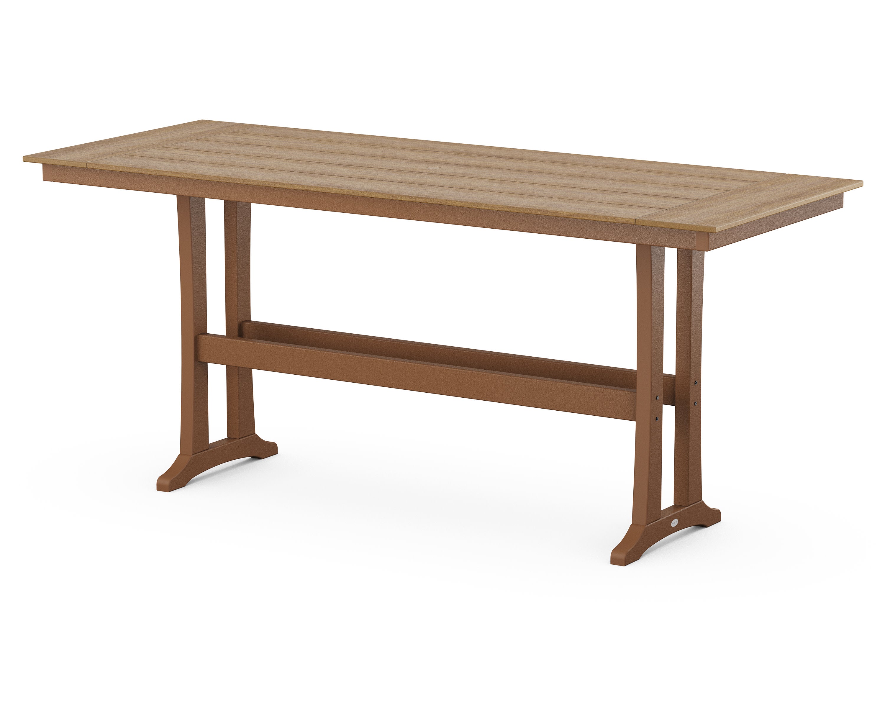 Farmhouse Trestle 38" x 96" Bar Table in Teak / Natural