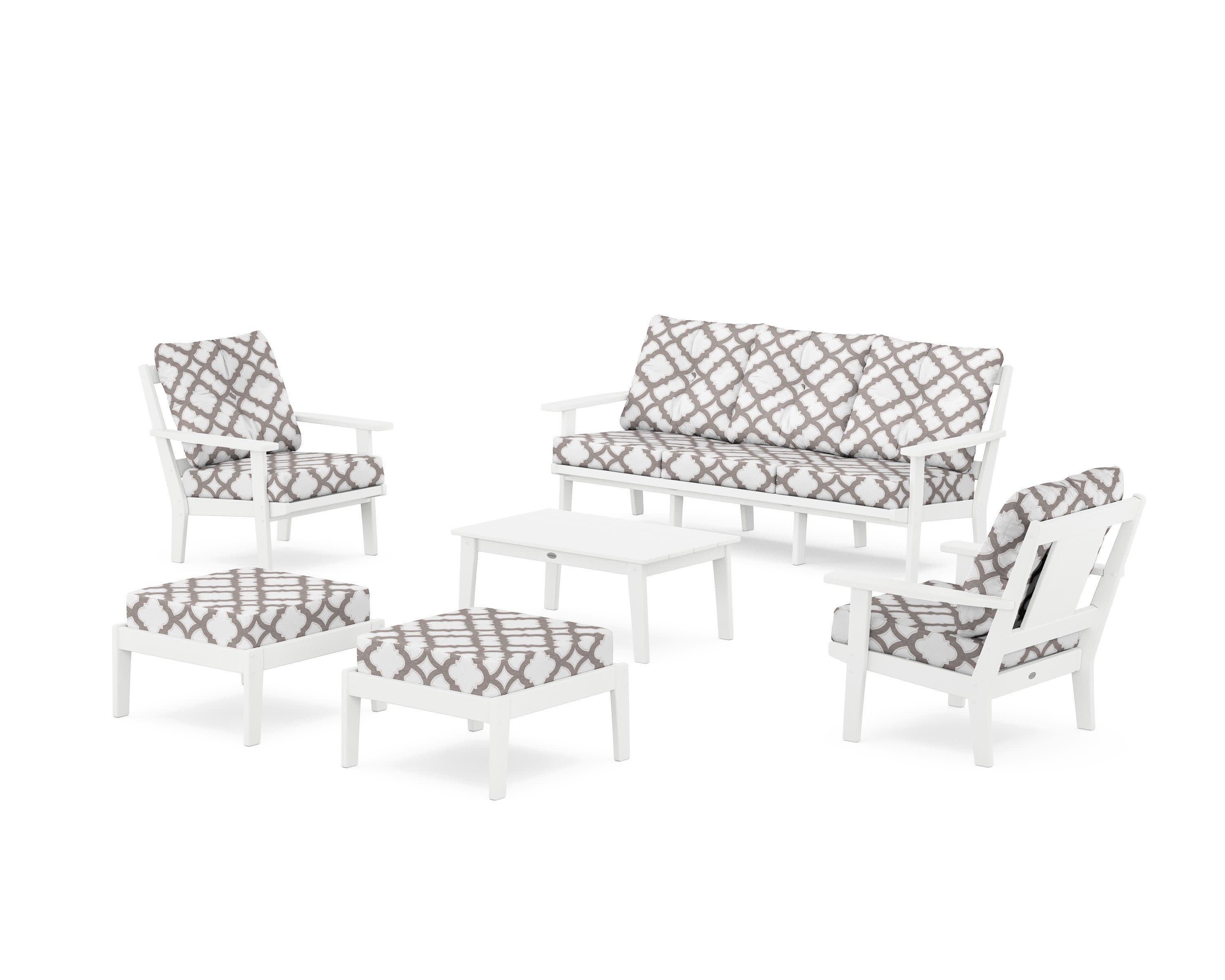 Prairie 6-Piece Lounge Sofa Set in White / Trellis Grey Mist